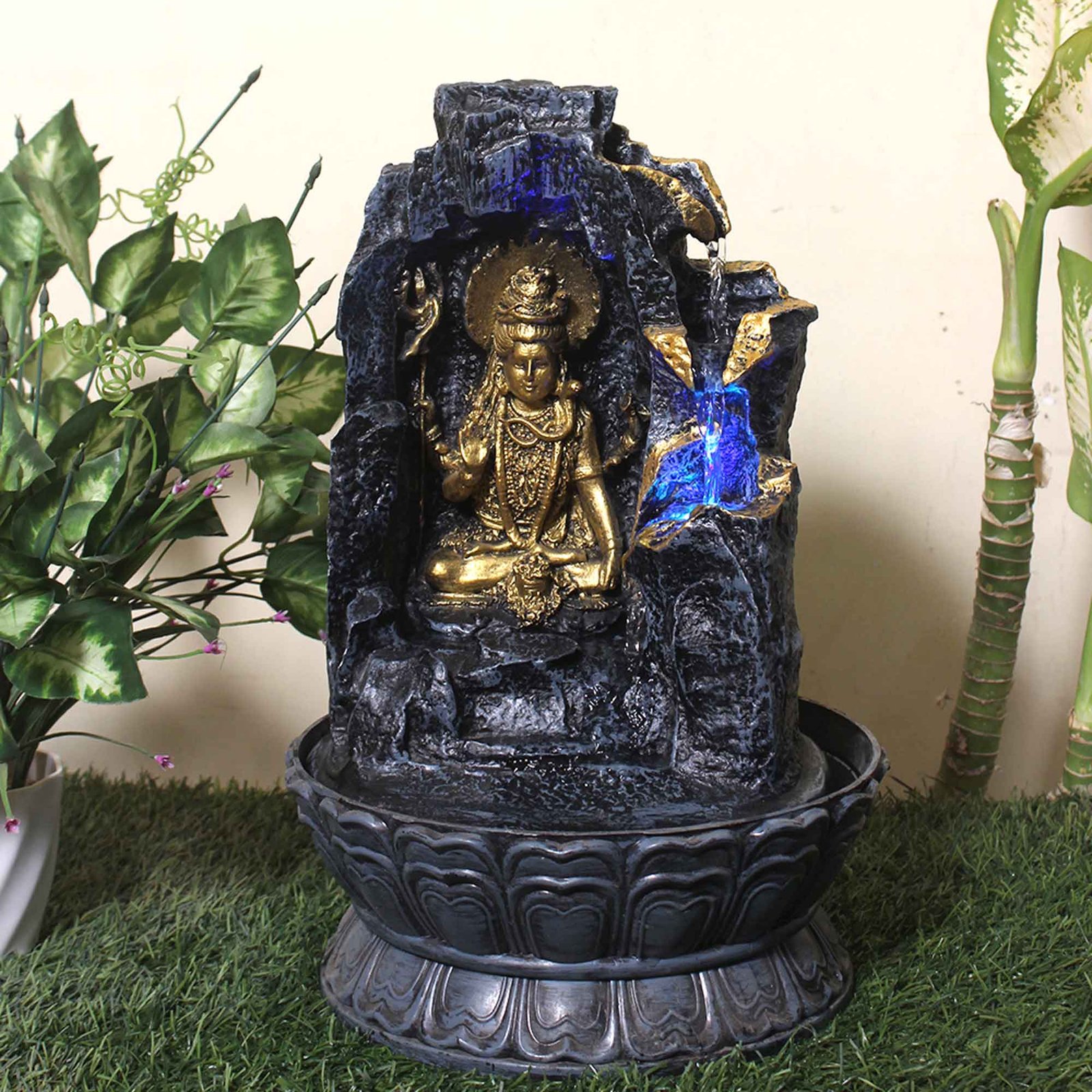 Polyresin Shiv indoor waterfall fountain With Led Light - Metalic Antique Finish 42 cm G57GX0533FGAMX