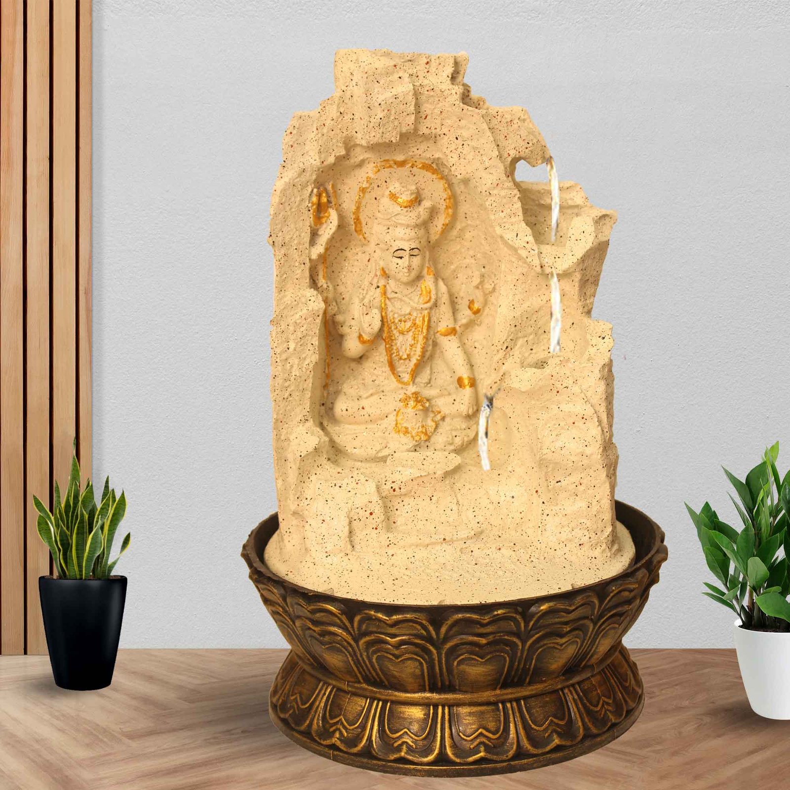 Polyresin Shiv indoor water fountain for living room With Led Light - sandstone Finish 42 cm G57GX0533IGDMX