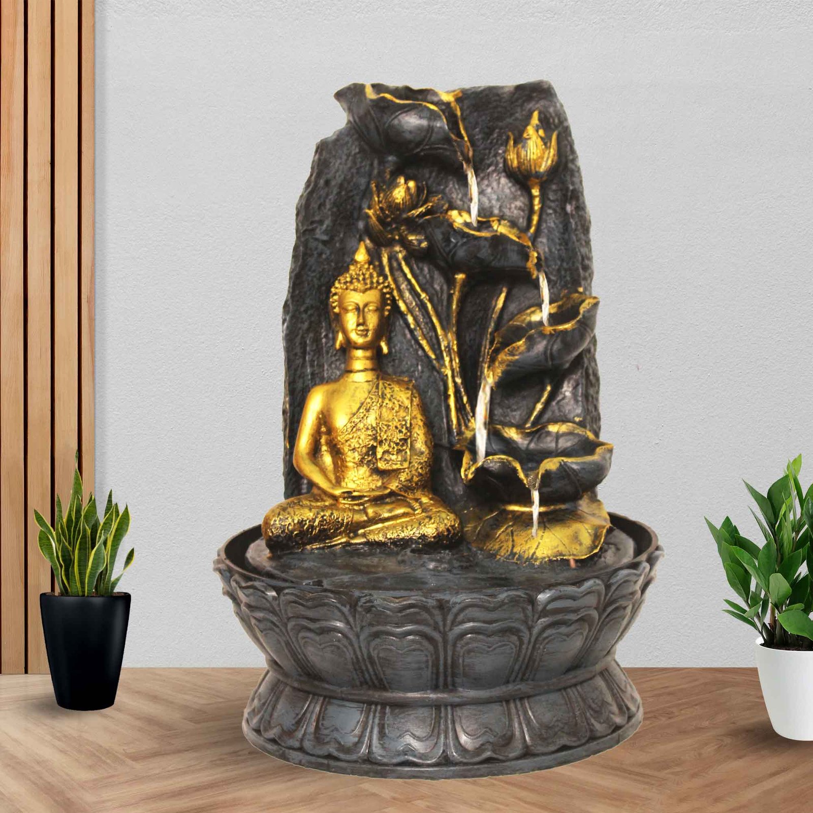 Artistic Buddha desktop fountain Waterfall With Led Light - Metalic Antique Finish 39 cm G57GX0535FGAMX