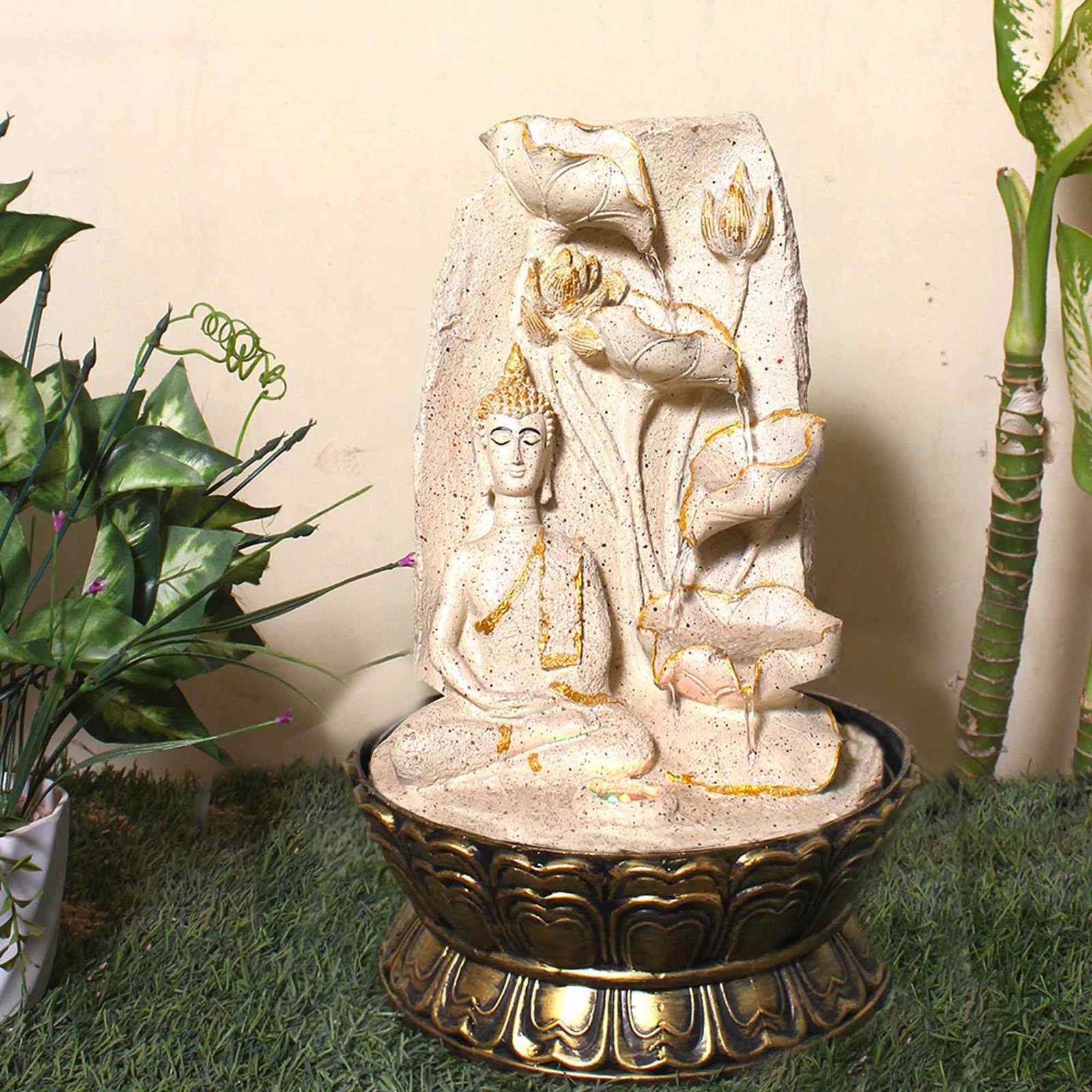 Artistic Buddha interior waterfall With Led Light - sandstone Finish 39 cm G57GX0535IGDMX