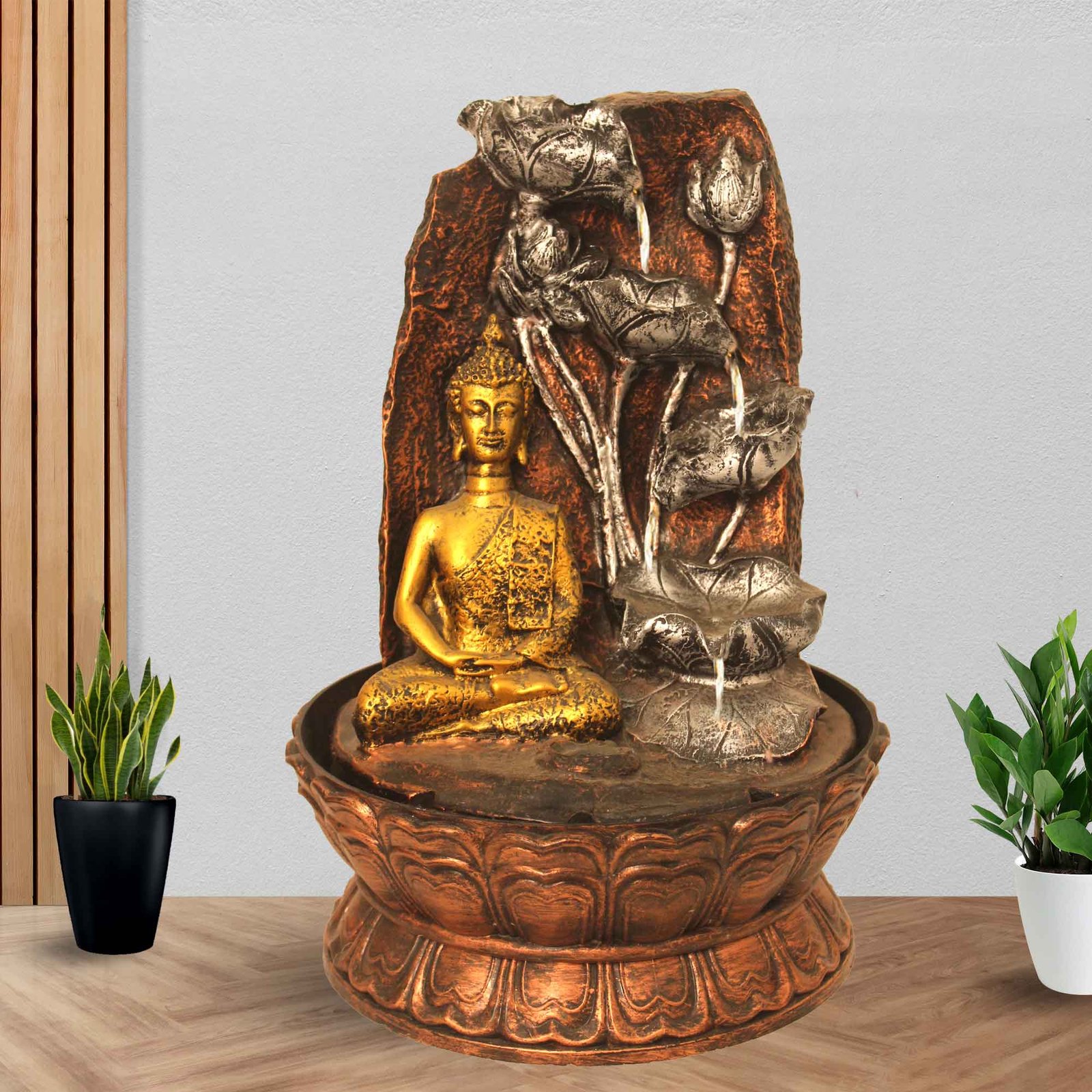 Artistic Buddha electric water fountain With Led Light - Metalic Antique Finish 39 cm G57GX0535MGAMX