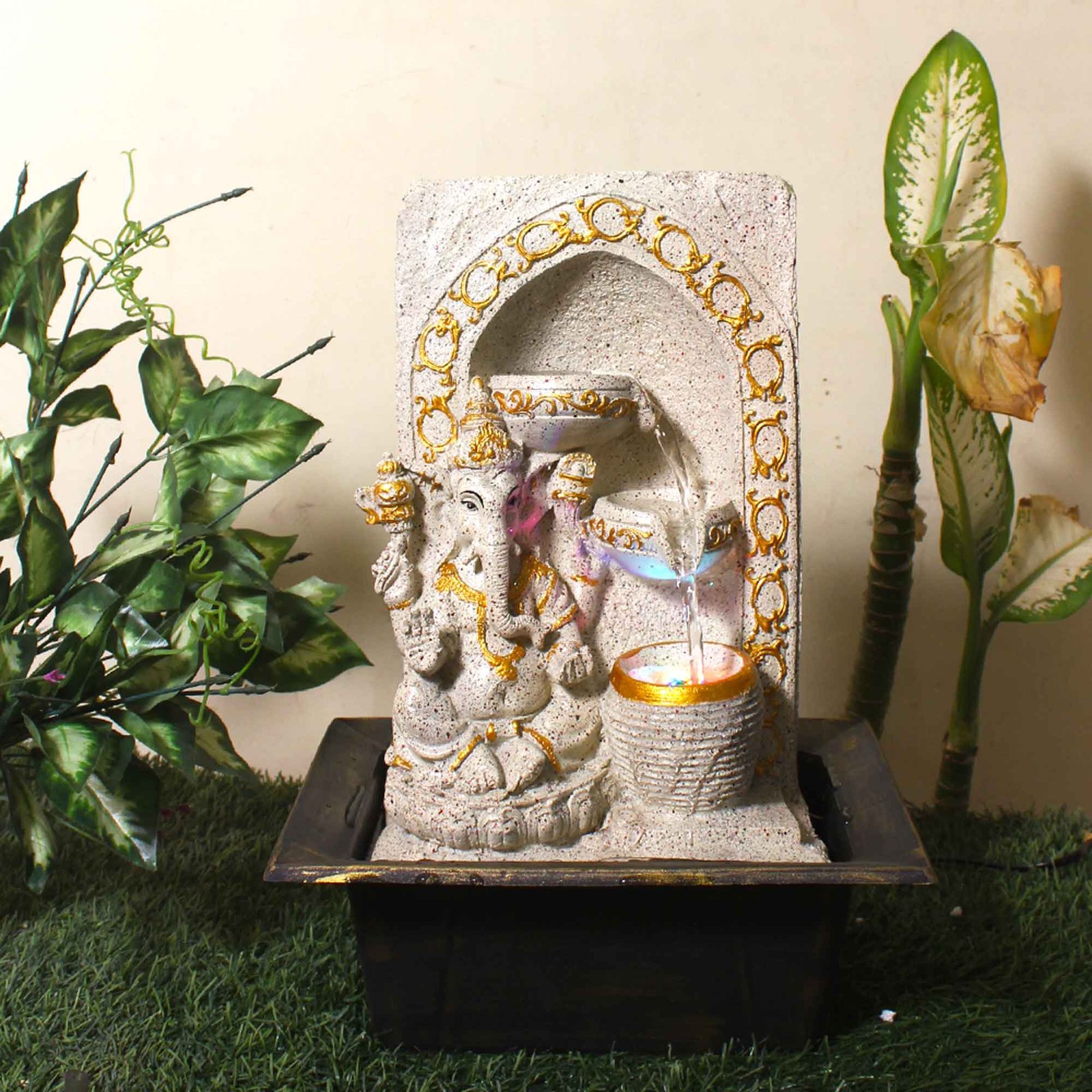 Decorative Ganesh table top water fountain With Led Light - sandstone Finish 42 cm G57GX0547IGDMX