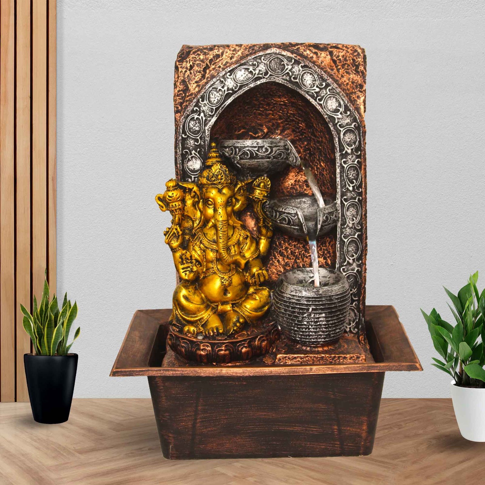 Decorative Ganesh tabletop small indoor water fountain With Led Light - Metalic Antique Finish 42 cm G57GX0547MGAMX