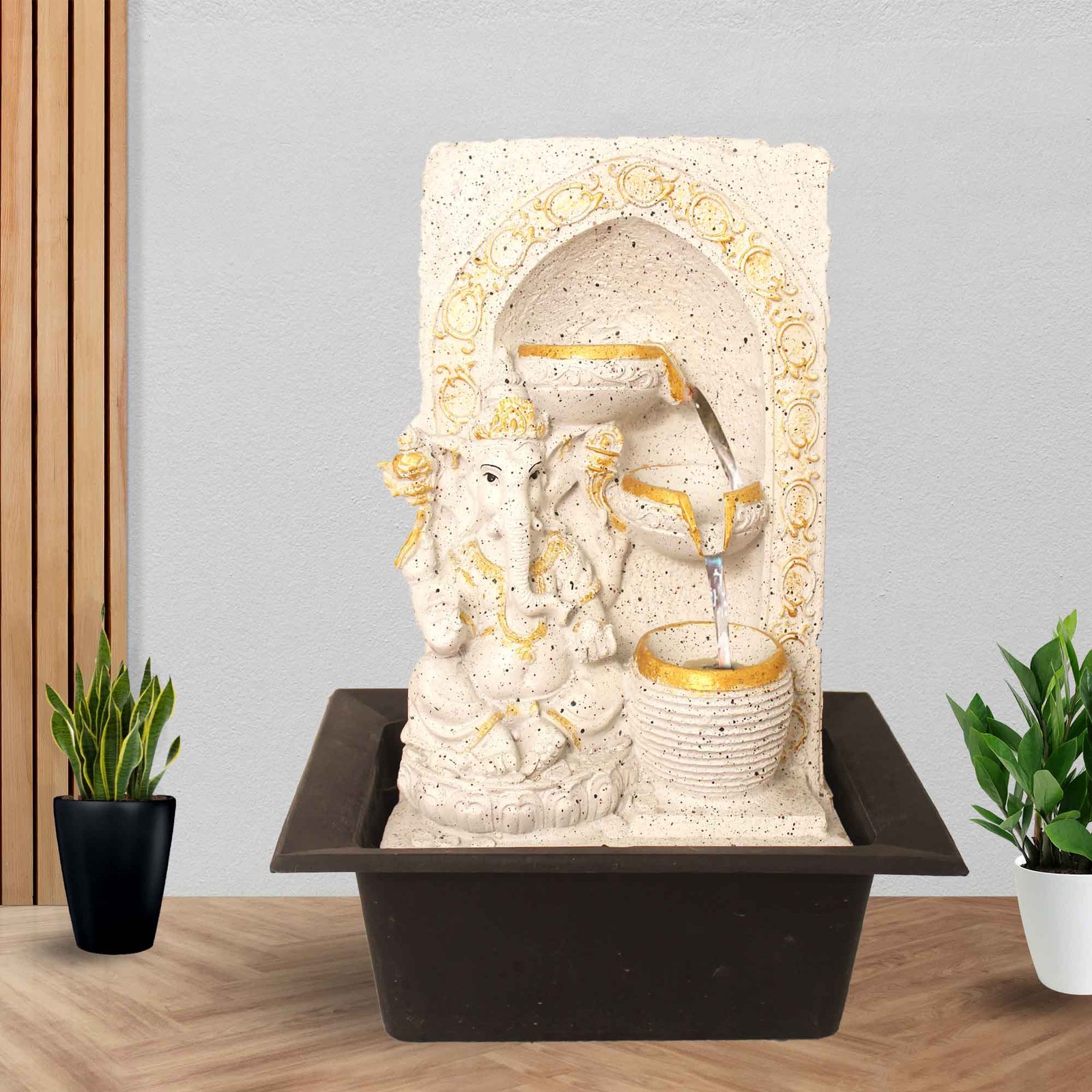 Decorative Ganesh small water fountain indoor With Led Light - sandstone Finish 42 cm G57GX0547WGDMX