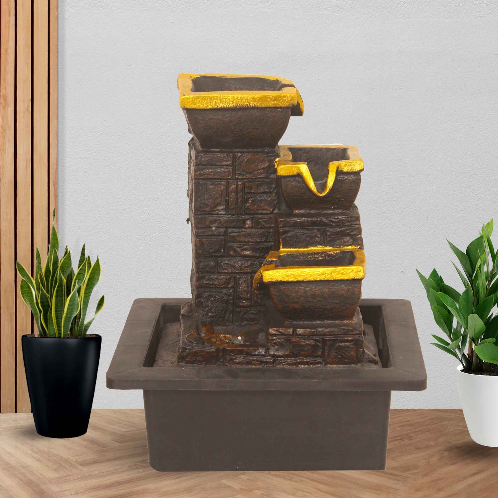 Diya Showpiece Small Water fountain for living room With Led Light - Metalic Antique Finish 25 cm G57GX0602AGAMX