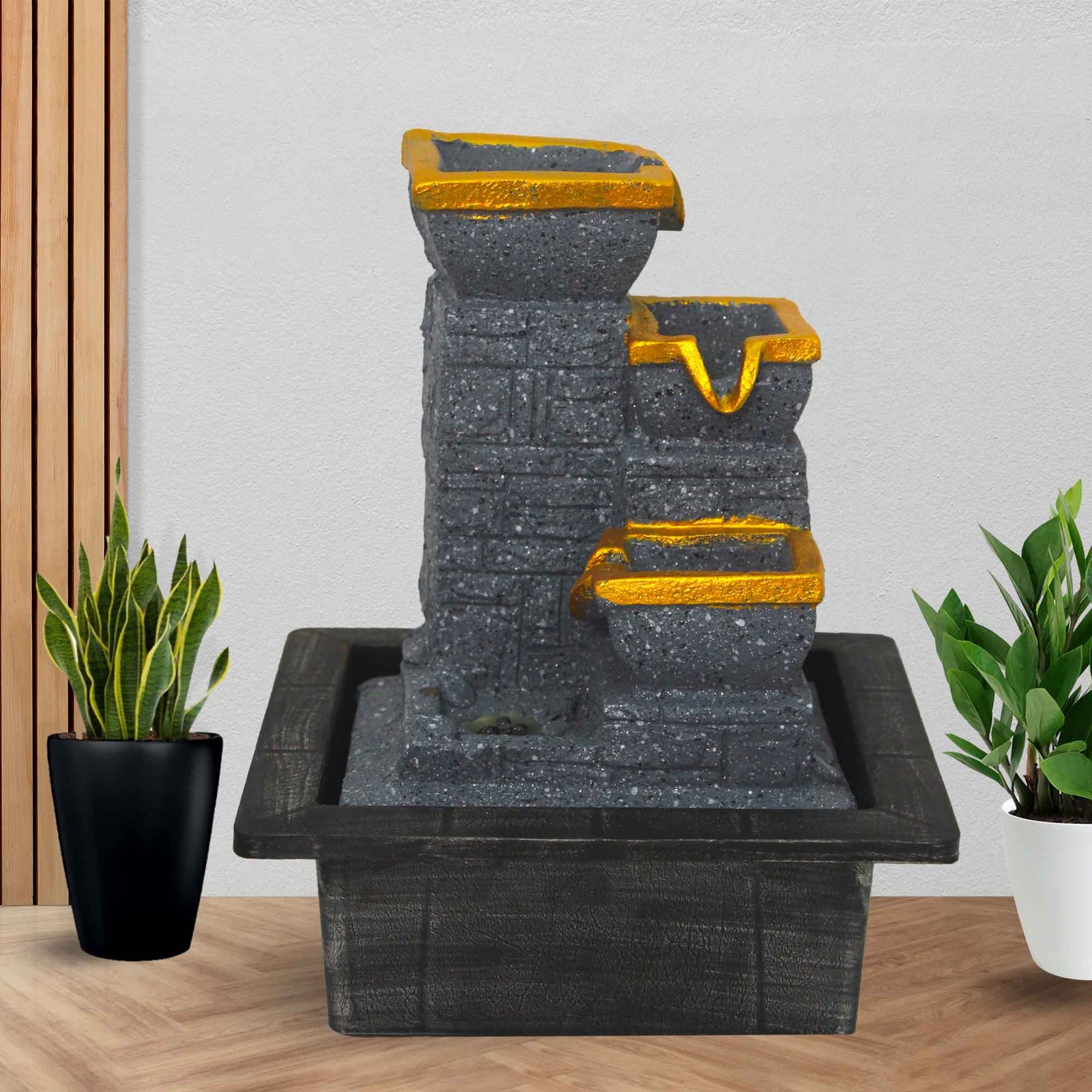 Diya Indoor Fountain Small Water fountain for home Dcor With Led Light - sandstone Finish 25 cm G57GX0602FGDMX