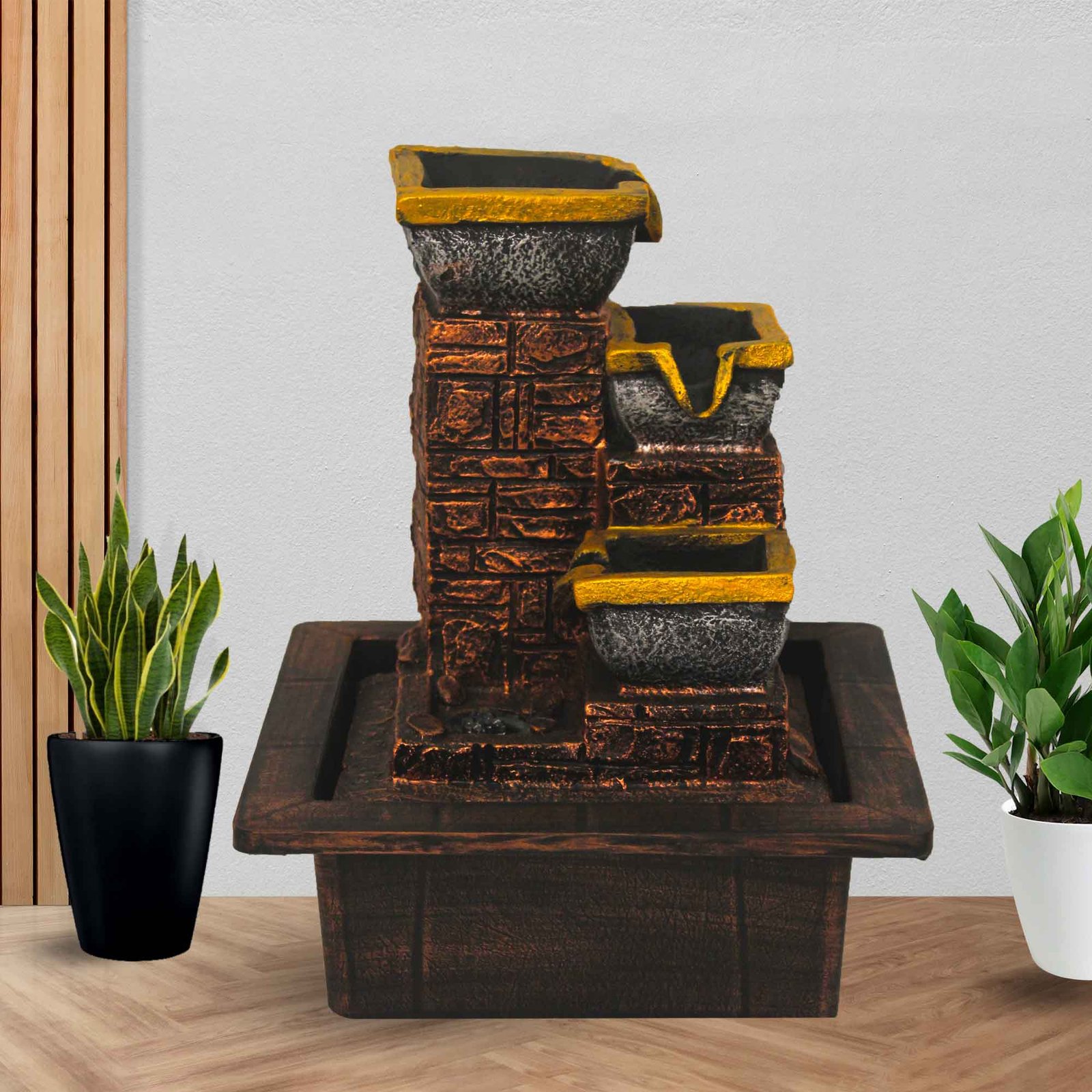 Indoor Diya Small Water fountain showpiece With Led Light - Metalic Antique Finish 25 cm G57GX0602MGAMX