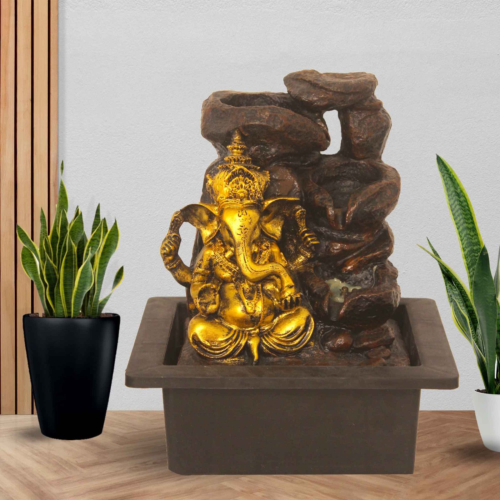 Ganpati Diya inhouse water fountain With Led Light - Metalic Antique Finish 25 cm G57GX0605AGAMX