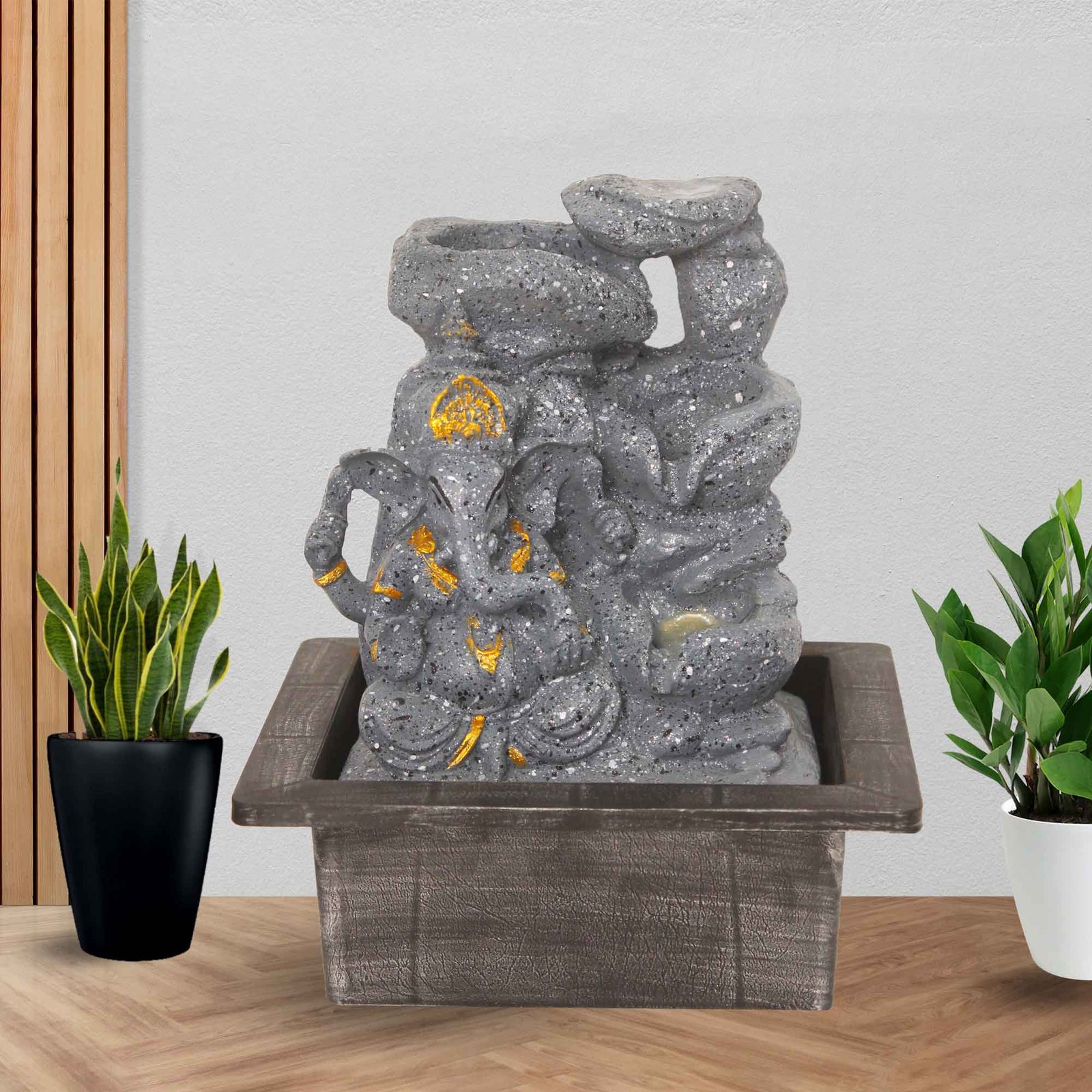 Ganpati Diya indoor waterfall fountain With Led Light - sandstone Finish 25 cm G57GX0605FGDMX