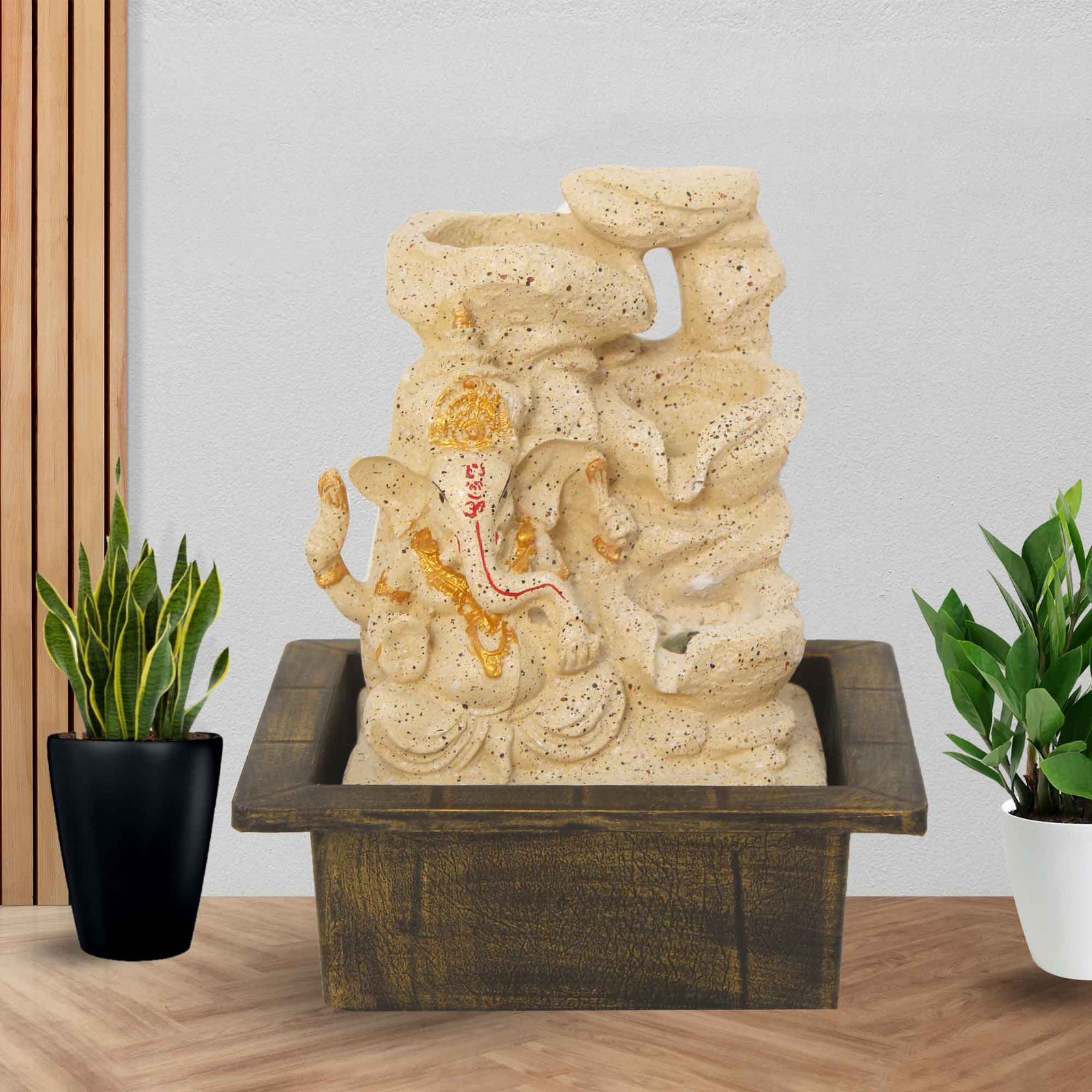 Ganpati Diya indoor waterfall for home With Led Light - sandstone Finish 25 cm G57GX0605IGDMX