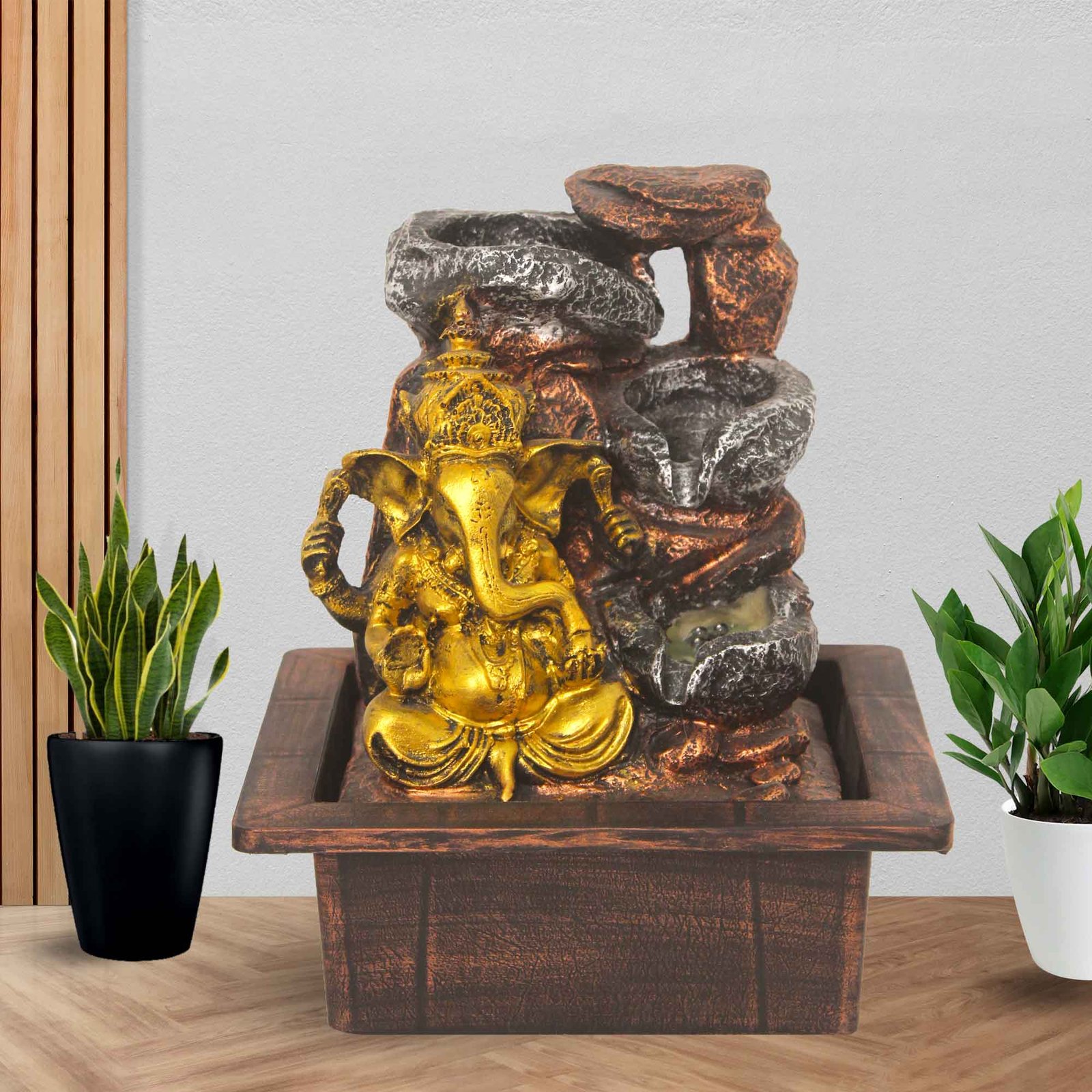 Ganpati Diya interior water fountain With Led Light - Metalic Antique Finish 25 cm G57GX0605MGAMX