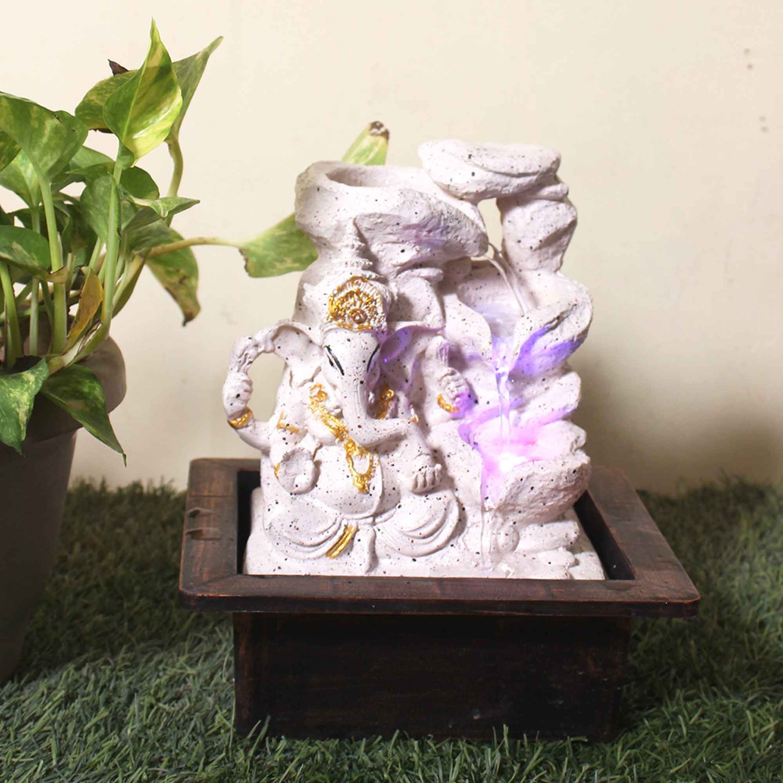 Ganpati Diya indoor waterfall With Led Light - sandstone Finish 25 cm G57GX0605PGDMX