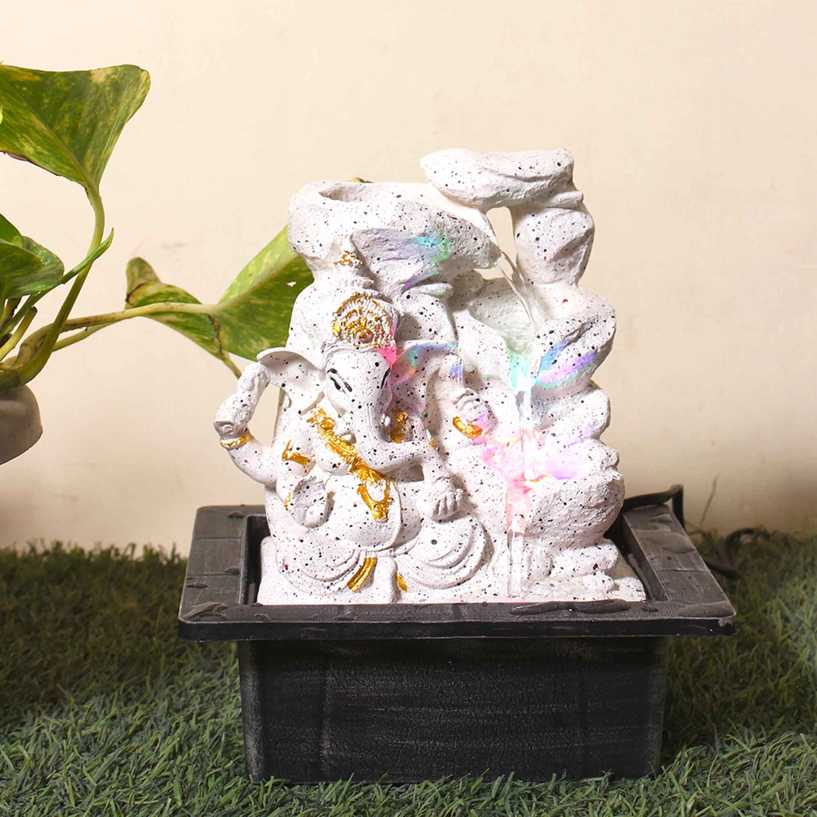 Ganpati Diya indoor water fountain for living room With Led Light - sandstone Finish 25 cm G57GX0605WGDMX
