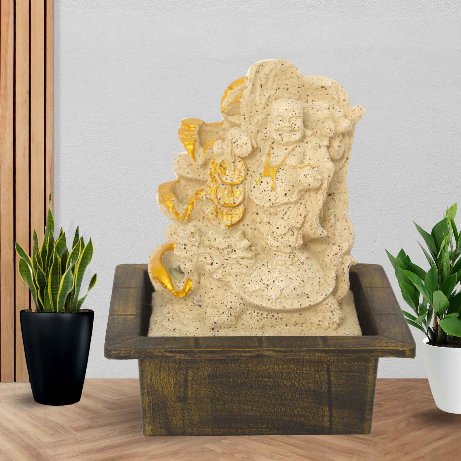 Laughing Buddha mini water fountain With Led Light - sandstone Finish 25 cm G57GX0607IGDMX