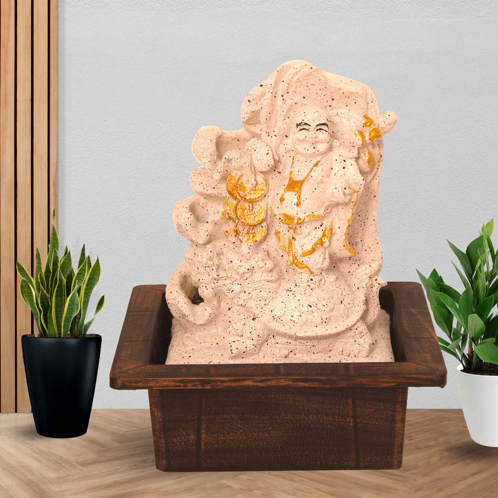 Laughing Buddha mini tabletop fountain With Led Light - sandstone Finish 25 cm G57GX0607PGDMX