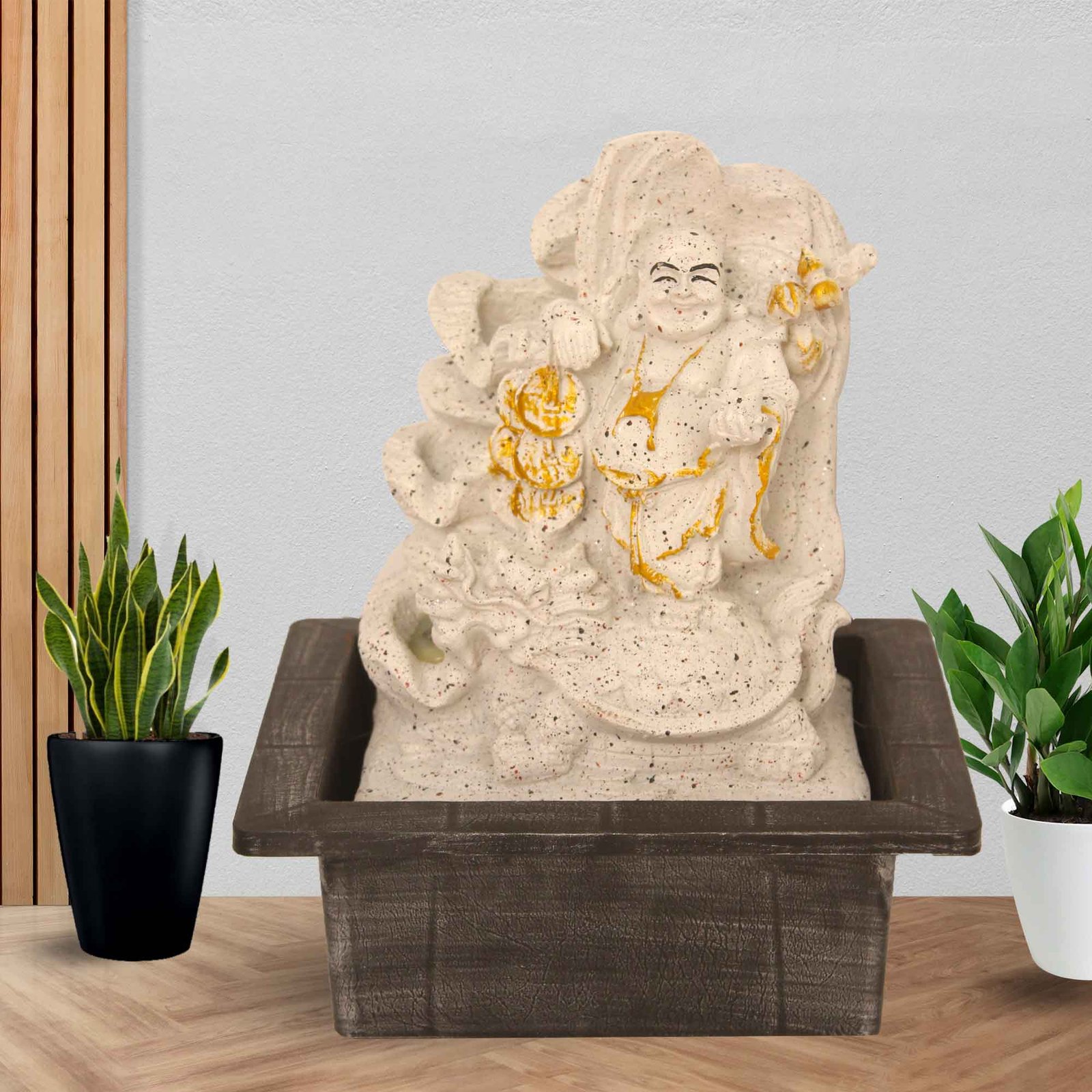 Laughing Buddha mini indoor fountain With Led Light - sandstone Finish 25 cm G57GX0607WGDMX