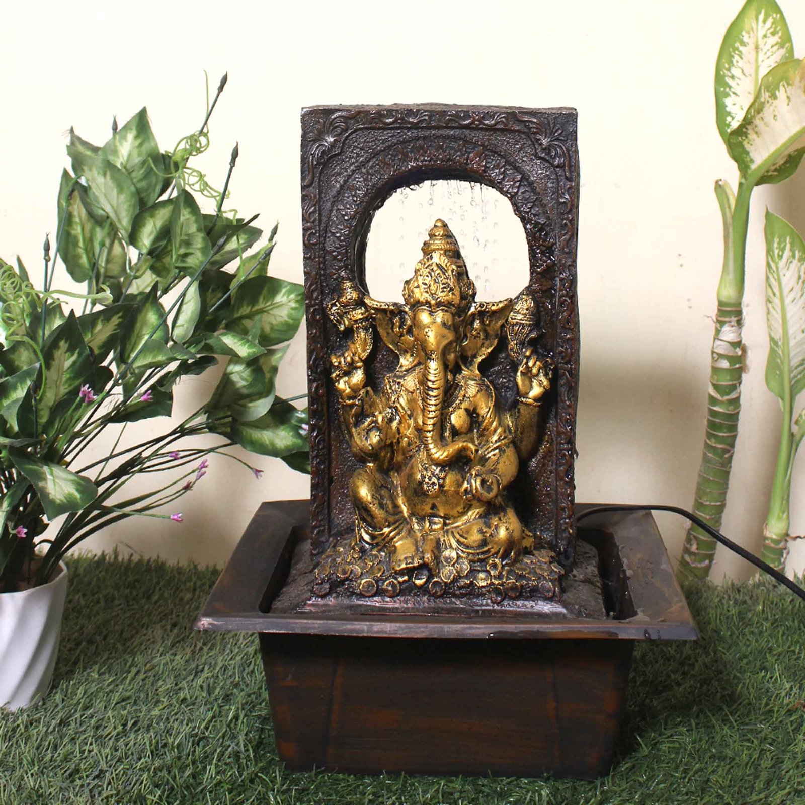 Magical Ganesh tabletop waterfall fountain With Led Light - Metalic Antique Finish 39 cm G57GX0608AGAMX