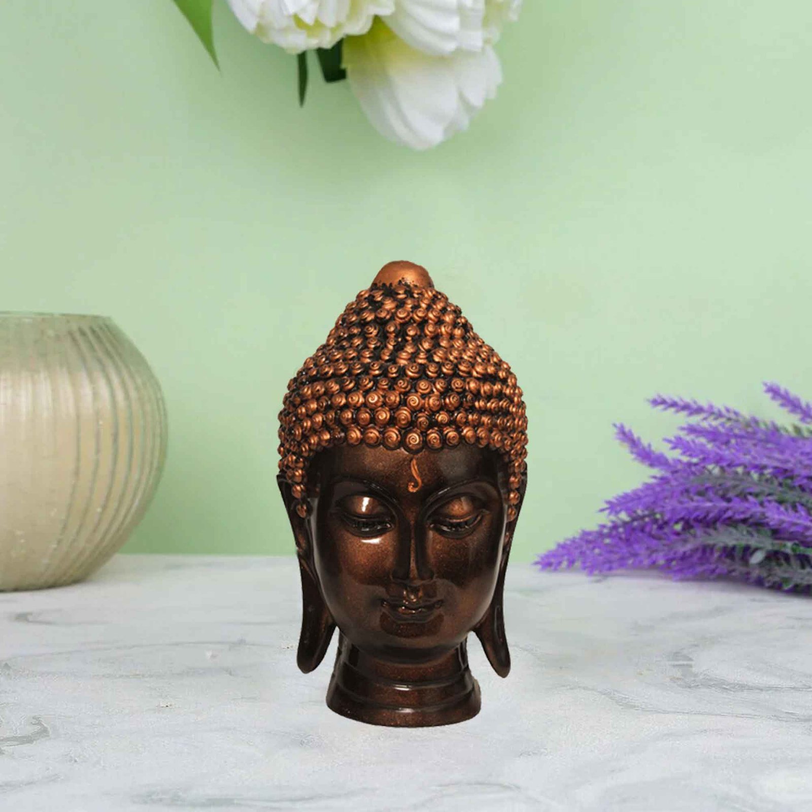 Tabletop Buddha Face statue for home decor Copper Antique Finish 11 cm G57GX1058CCAGX