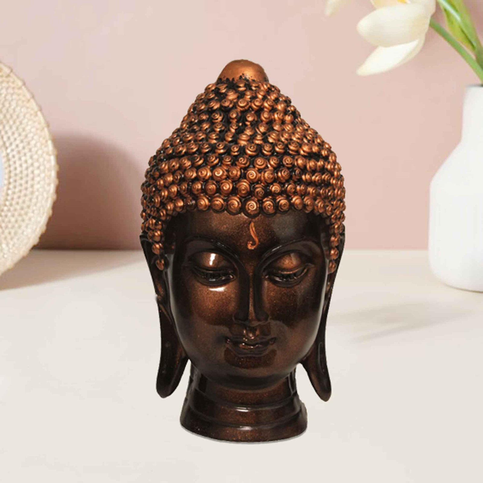 Buddha Head artifacts for home decor Copper Antique Finish 15 cm G57GX1059CCAGX