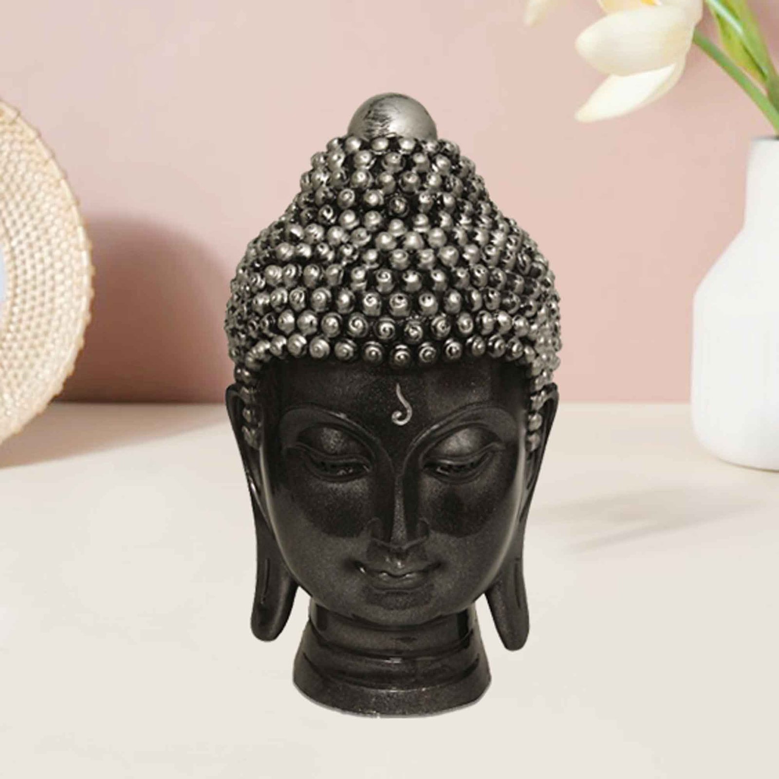 Buddha Head sculpture for living room Silver Antique Finish 15 cm G57GX1059SSAGX
