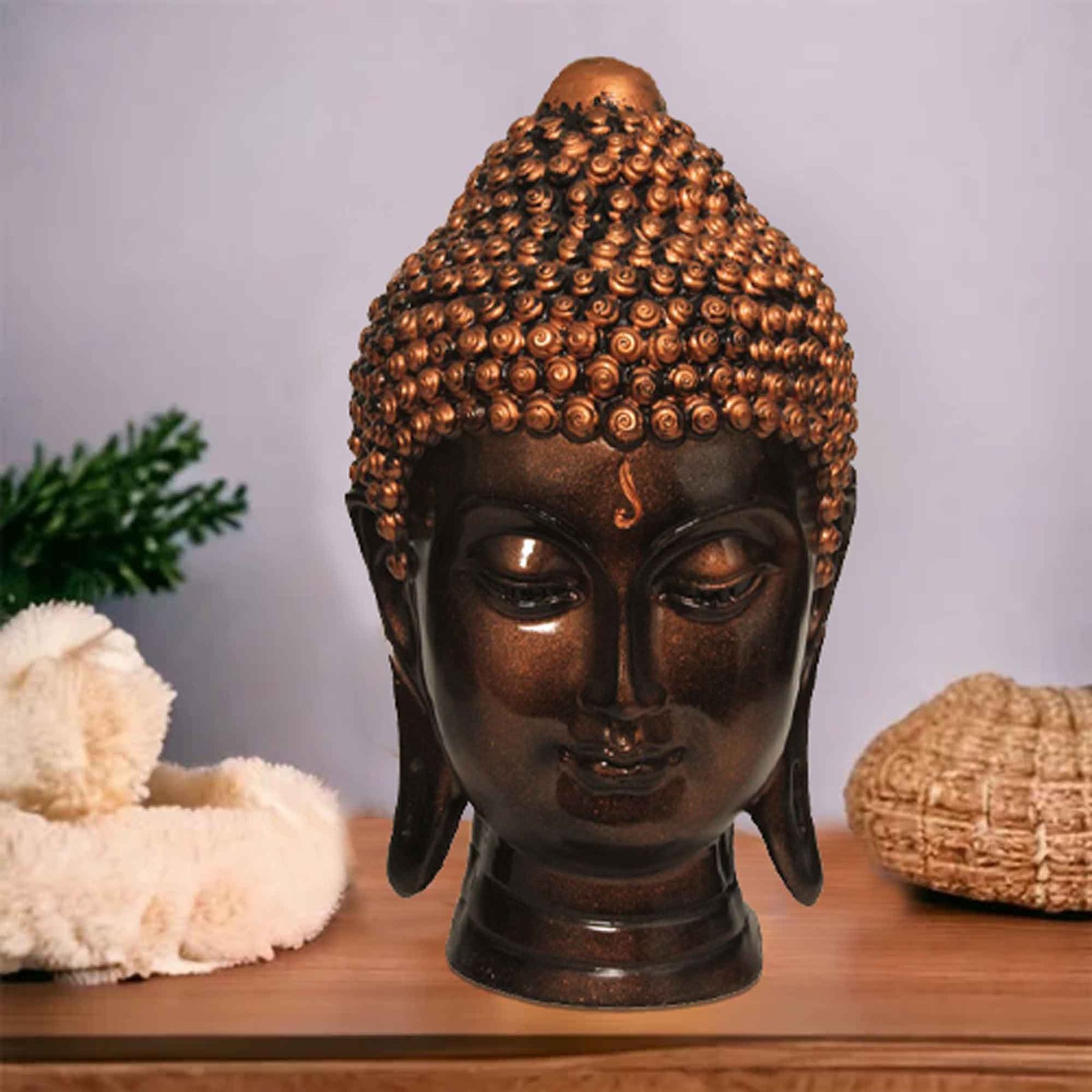 Polyresin Buddha Face artifacts for office decor Copper Antique Finish 30 cm G57GX1061CCAGX