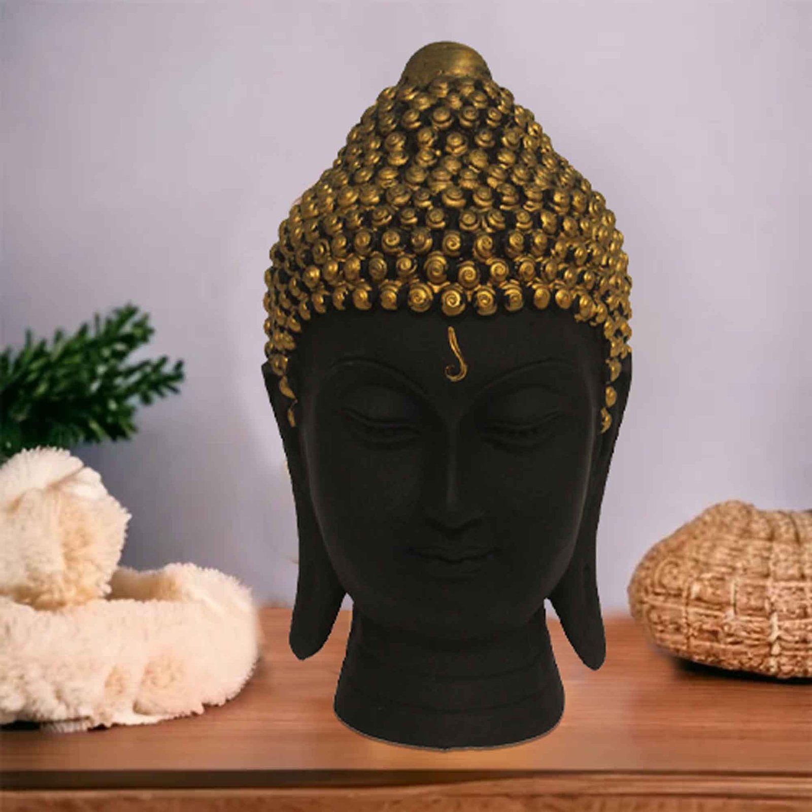 Polyresin Buddha Face artifacts for bedroom Matte Finish 30 cm G57GX1061KBNMX