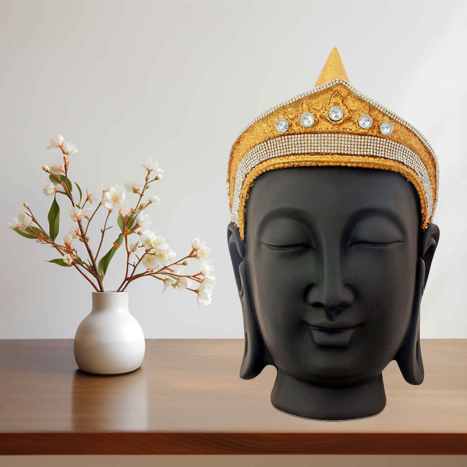 Taj Buddha Face statue for home decoration Glitter Finish Jewellery Decorated 30 cm G57GX1065KGGMZ