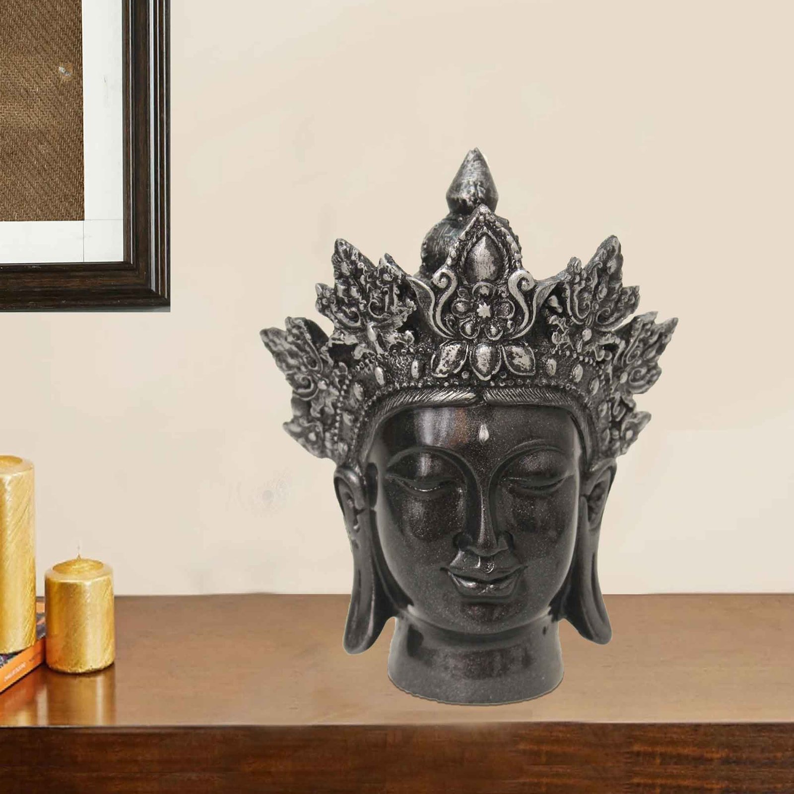 Taj Gautam Buddha Face statue for living room Silver Antique Finish 20 cm G57GX1069SSAGX