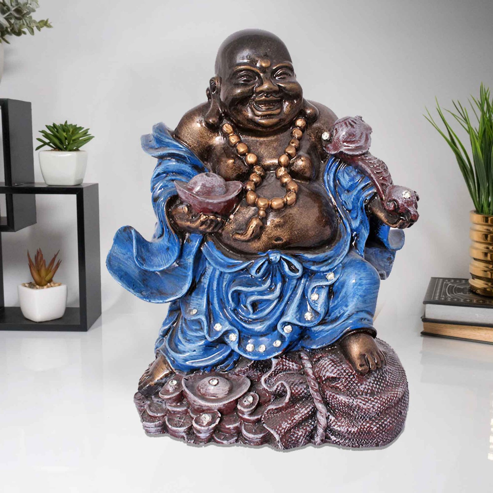 Polyresin Happy Buddha figures for tv unit Antique Finish 25 cm G57GX1070GNAGX