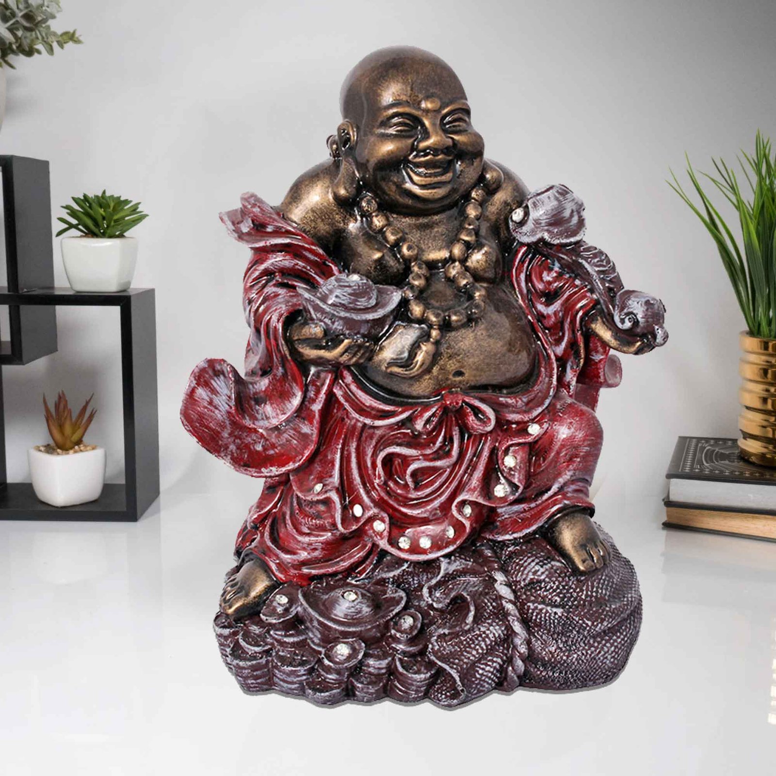 Polyresin Happy Buddha figures for bedroom Antique Finish 25 cm G57GX1070GRAGX