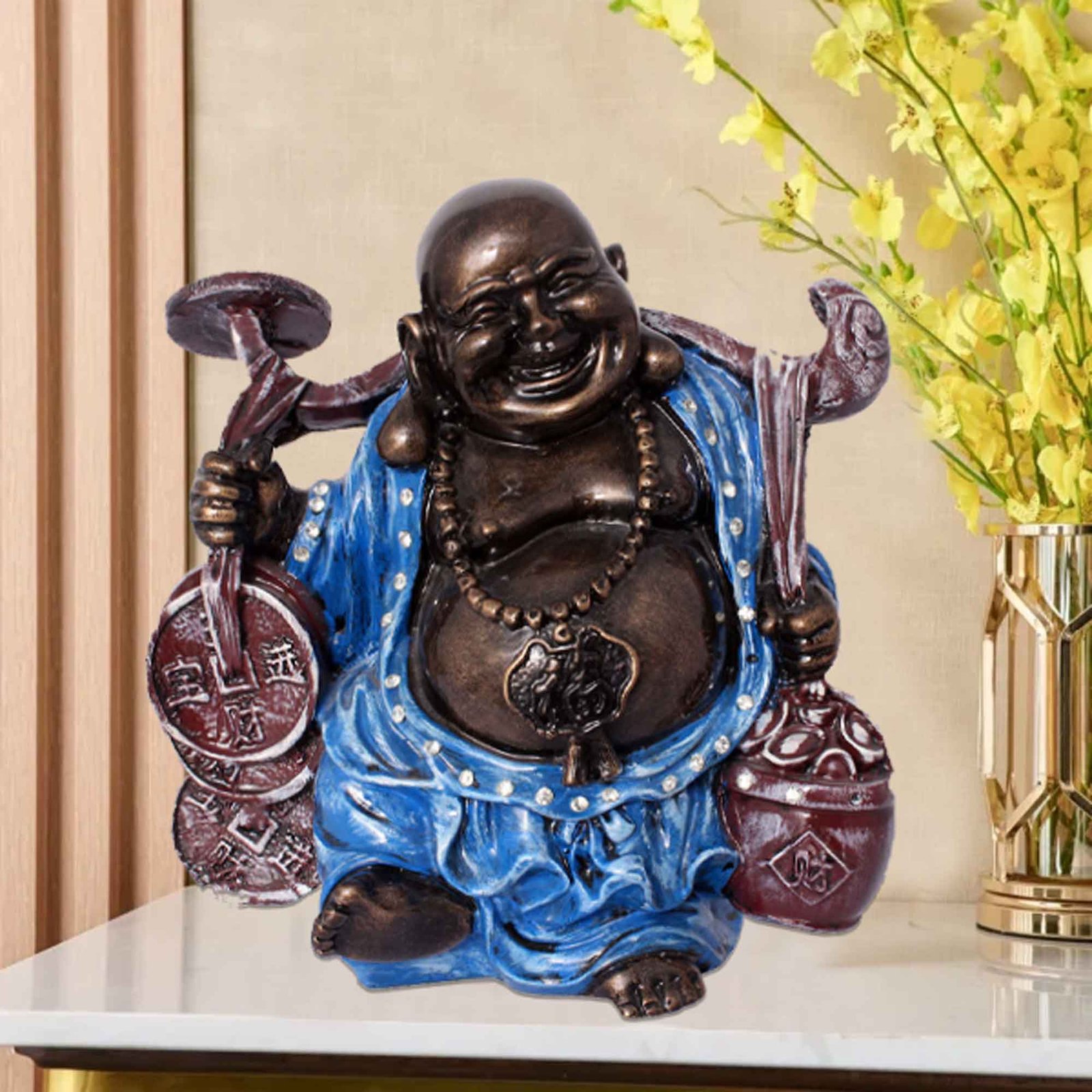 Polyresin Laughing Buddha figures for living room Antique Finish 25 cm G57GX1076GNAGX