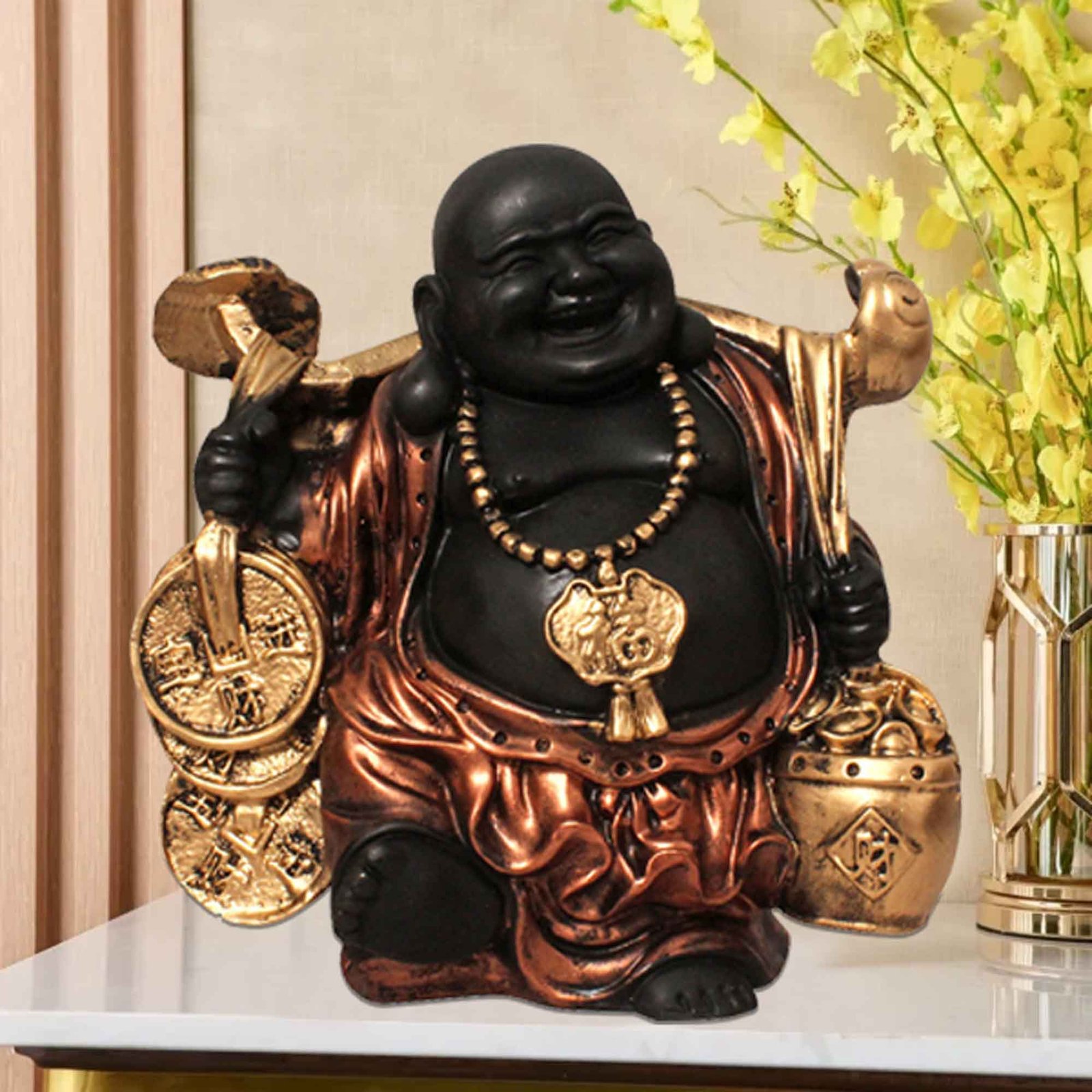 Polyresin Laughing Buddha figures for bedroom Matte Finish 25 cm G57GX1076KCNMX