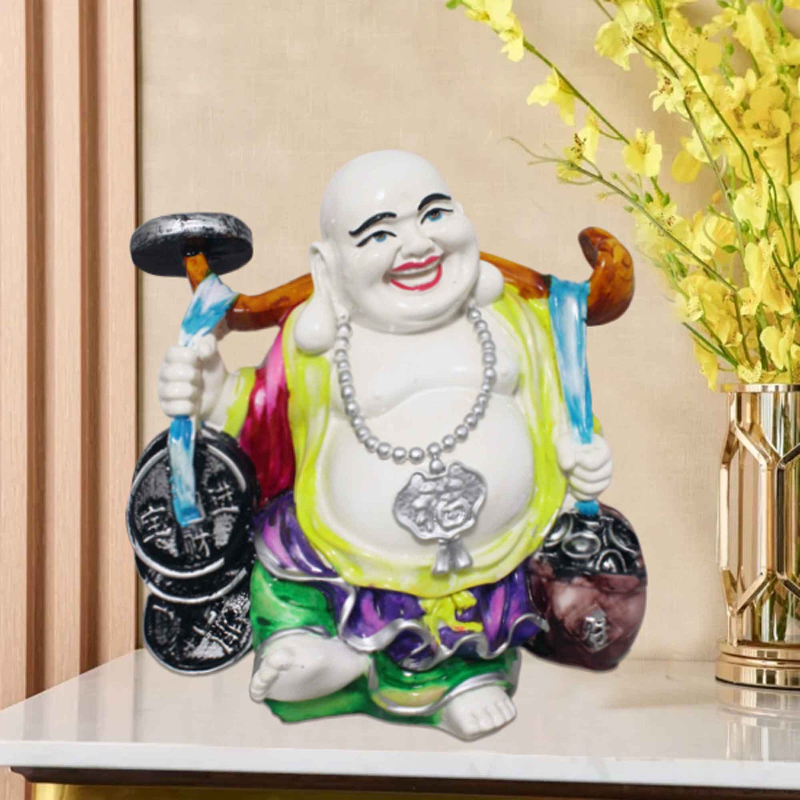 Polyresin Laughing Buddha figures for home decor Gloss Finish 25 cm G57GX1076WMLGX