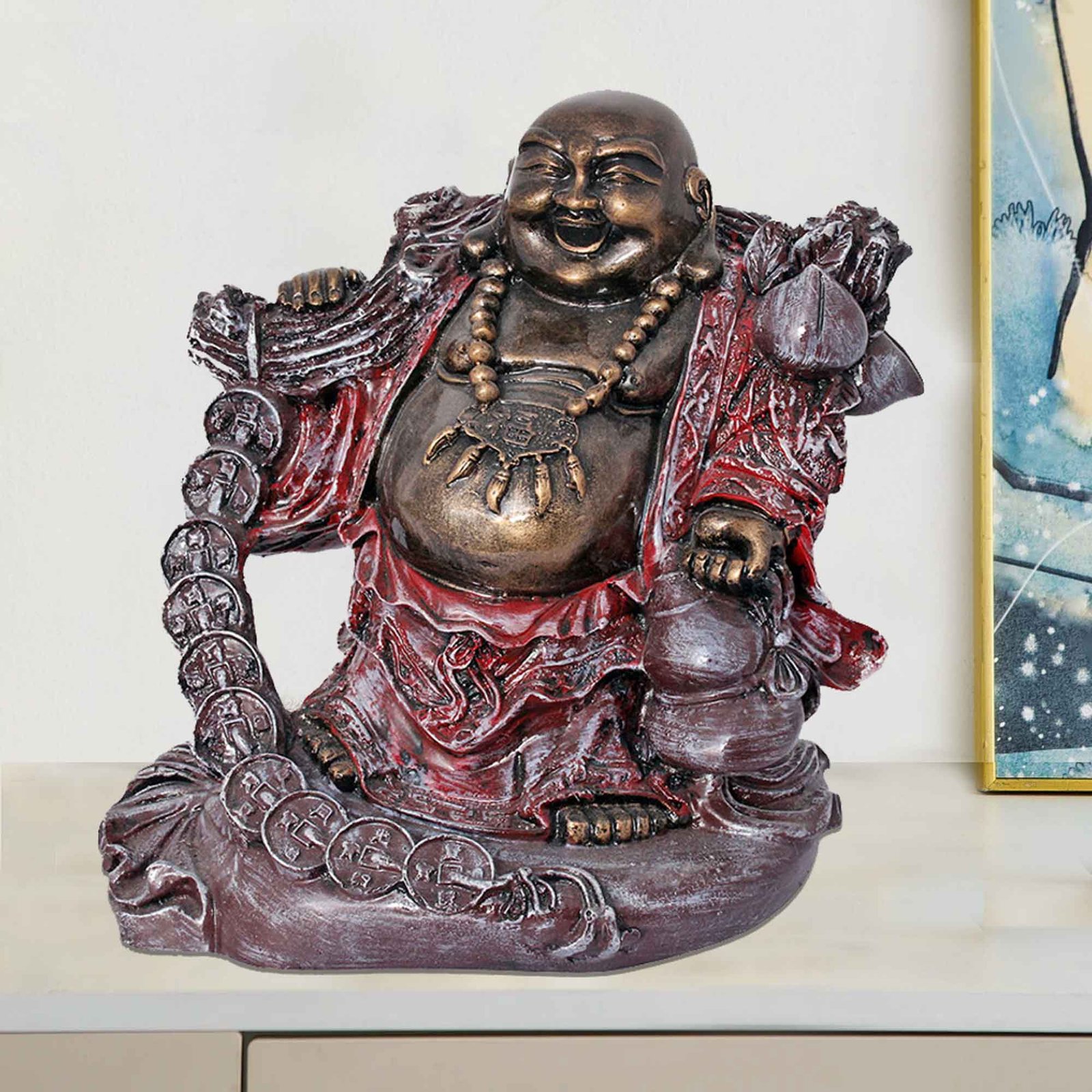 Handicraft Vastu Laughing Buddha idols for tv unit Antique Finish 23 cm G57GX1079GRAGX