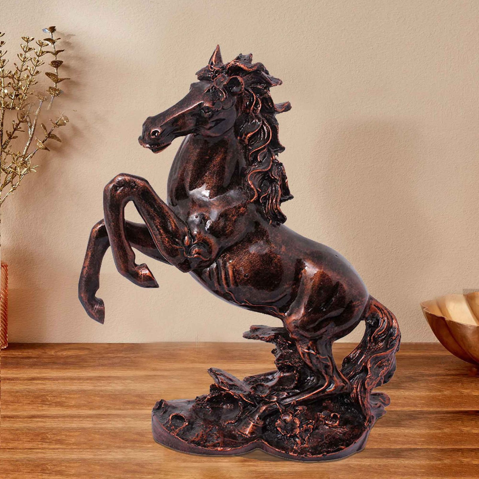 Polyresin Horse artifacts for living room Copper Antique Finish 29 cm G57GX1082CCAGX