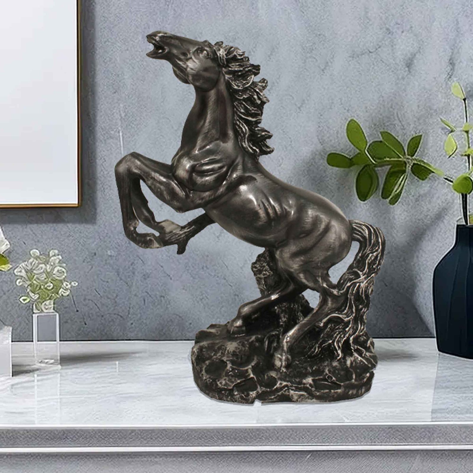 Handicrafted Horse statue for tv unit Silver Antique Finish 41 cm G57GX1085SSAGX