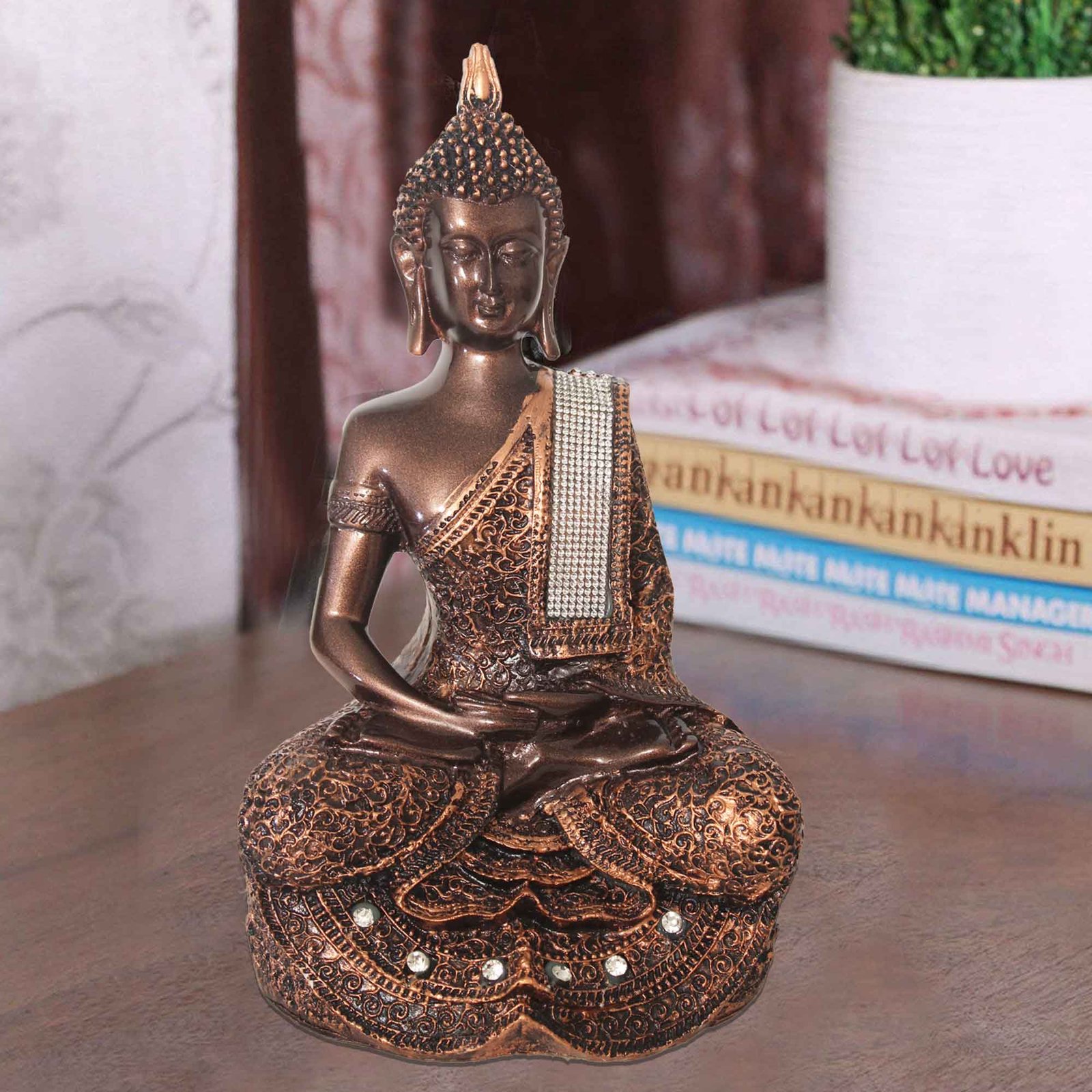 Meditating Gautam Buddha statue for home decoration Copper Antique Finish Jewellery Decorated 25 cm G57GX1089CCAGZ