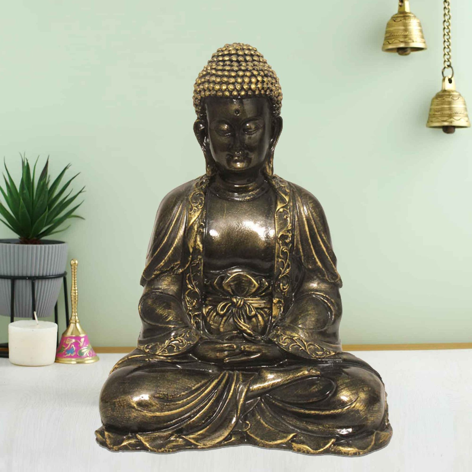 Samadhi Buddha murti for gift Brass Antique Finish 28 cm G57GX1091BBAGX