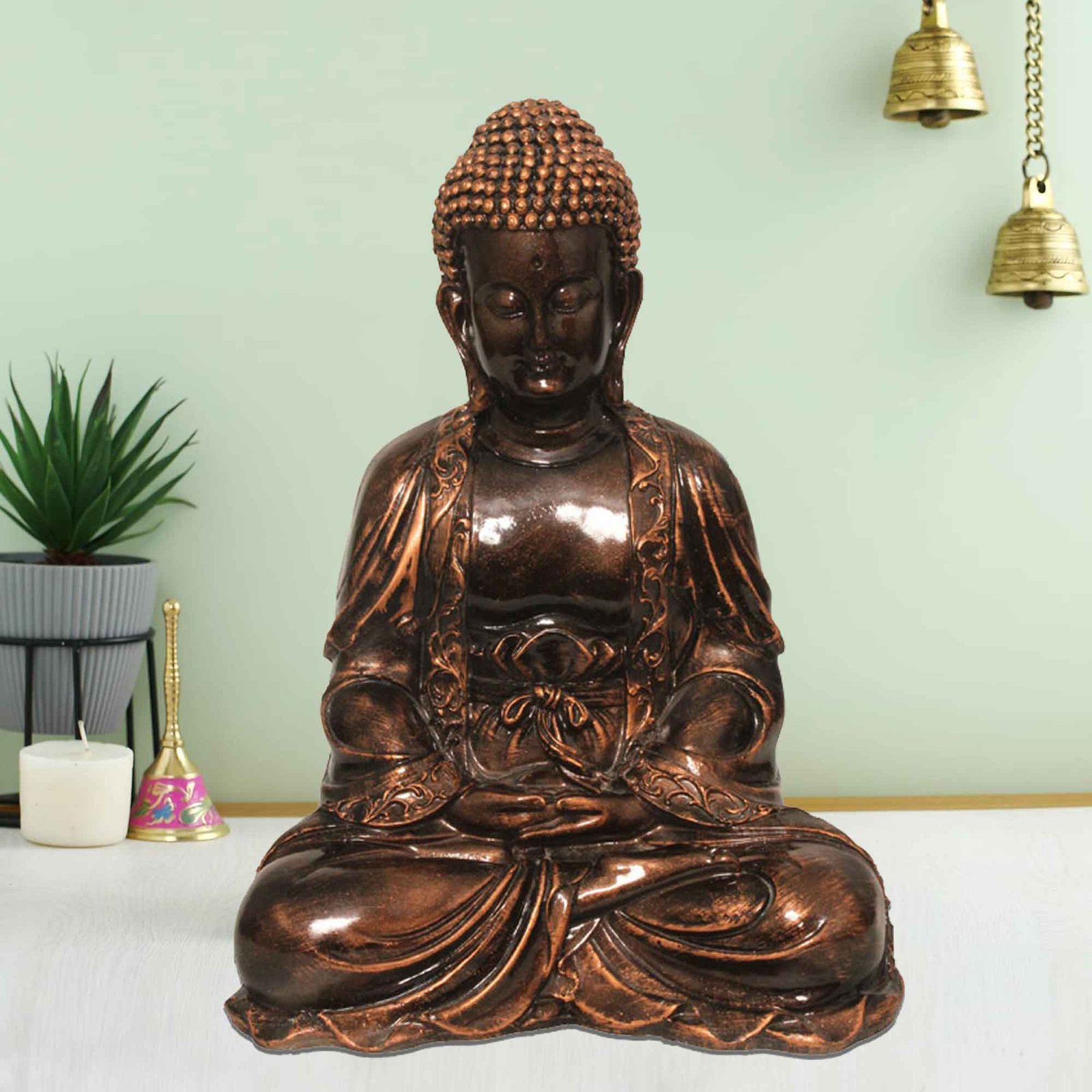 Samadhi Buddha murti for home decoration Copper Antique Finish 28 cm G57GX1091CCAGX