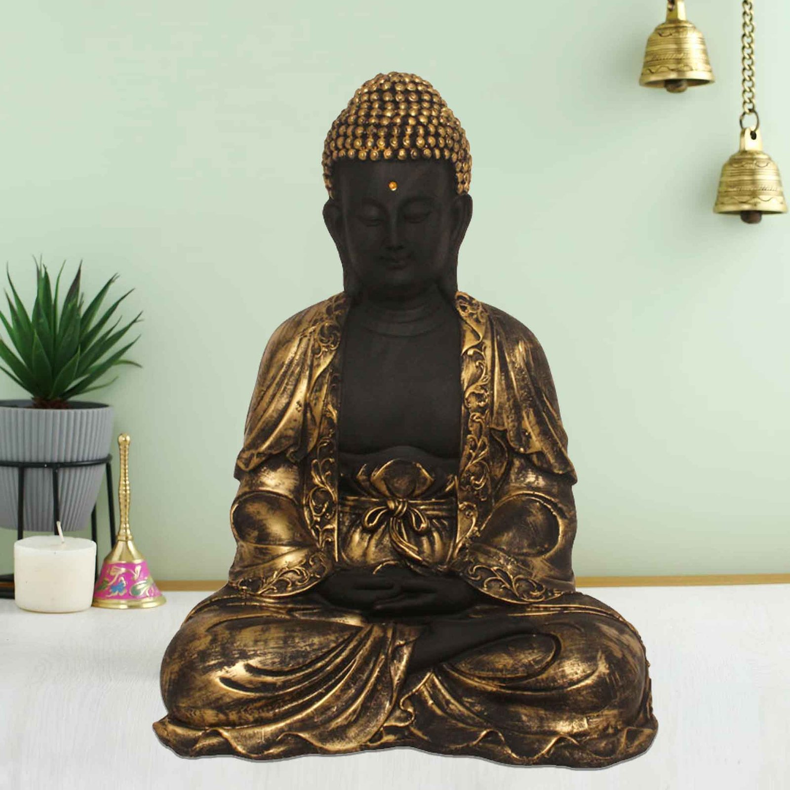Samadhi Buddha artifacts for tv unit Matte Finish 28 cm G57GX1091KGNMX