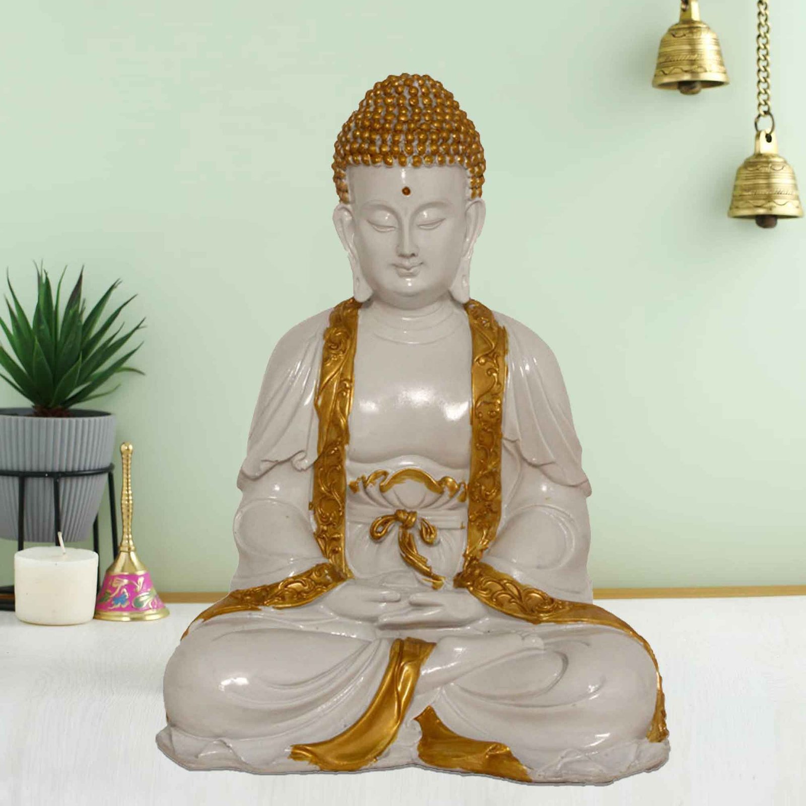 Samadhi Buddha statue for living room Marble Look 28 cm G57GX1091WGCGX