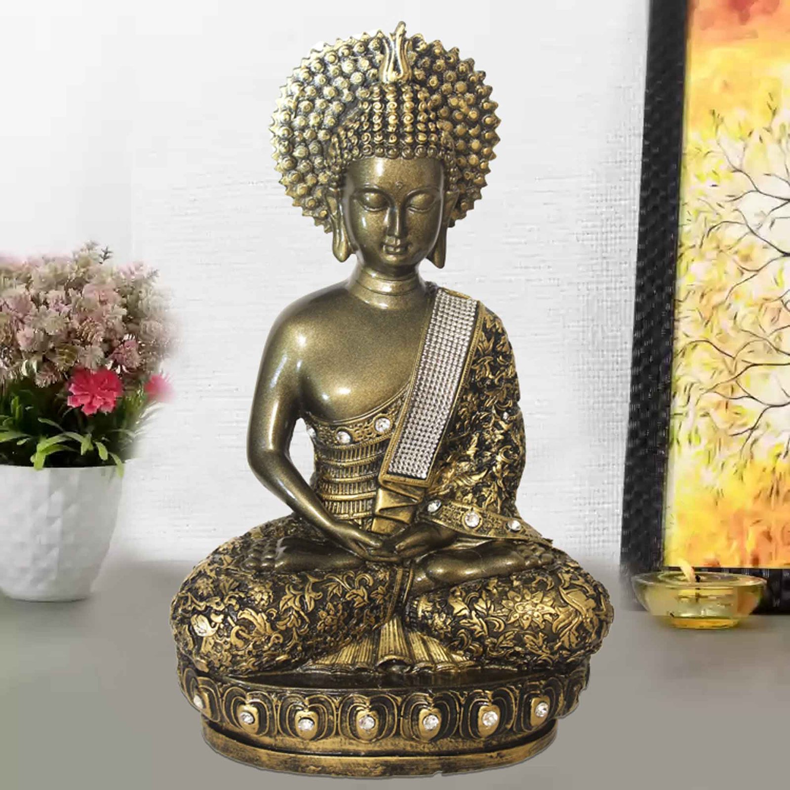 Chakra Buddha showpiece for home decor Brass Antique Finish Jewellery Decorated 30 cm G57GX1092BBAGZ