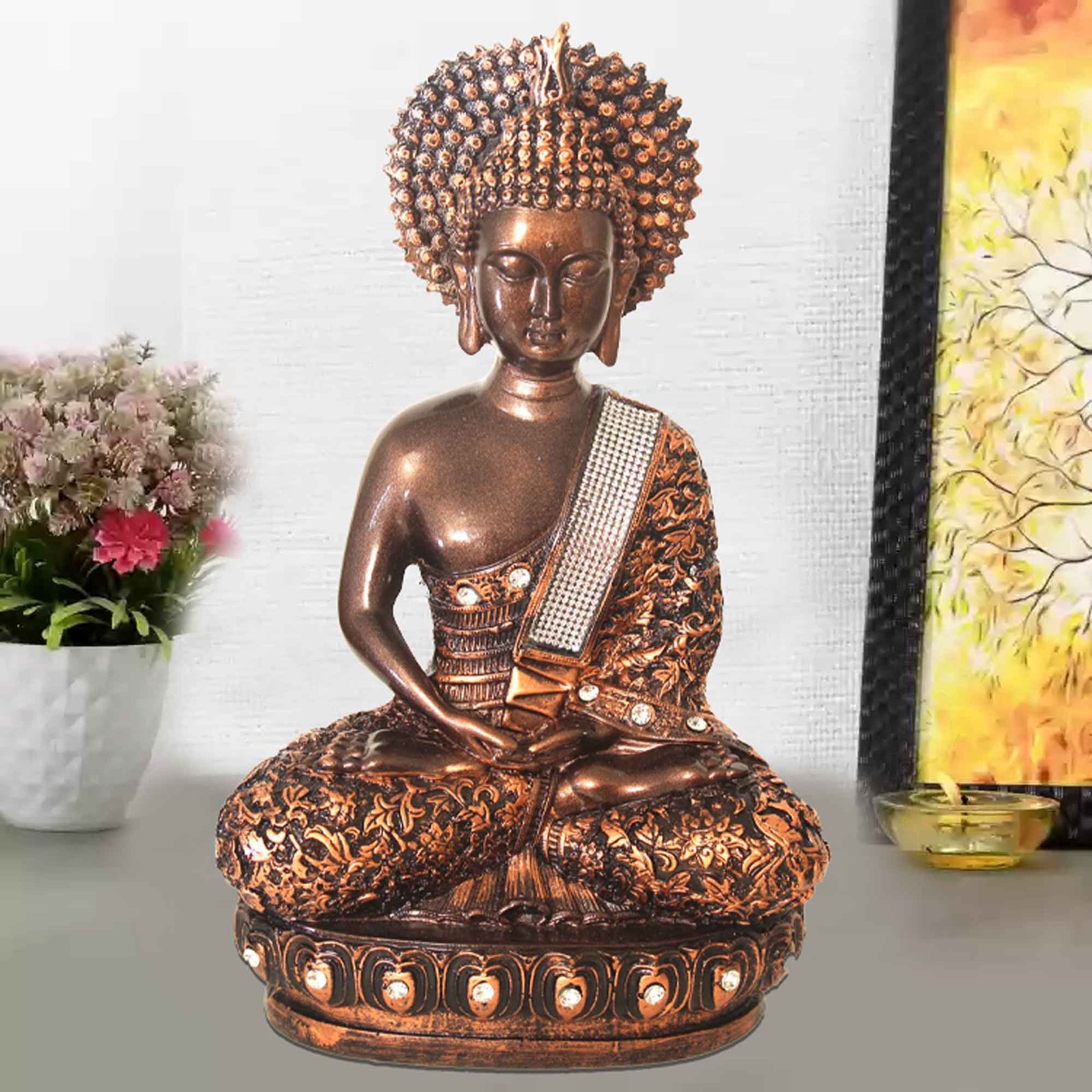 Chakra Buddha showpiece for home Copper Antique Finish Jewellery Decorated 30 cm G57GX1092CCAGZ