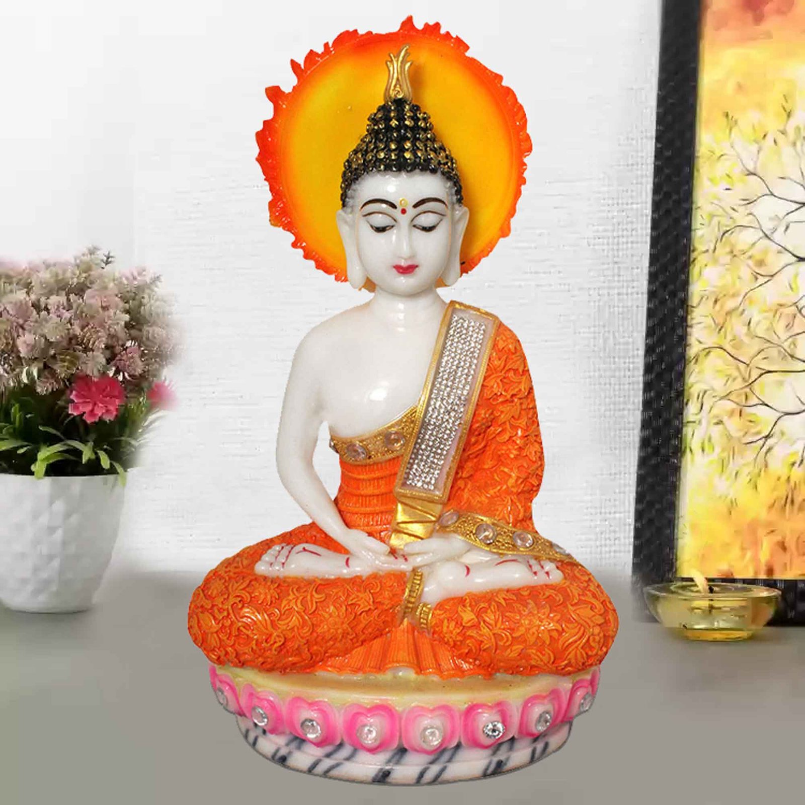 Chakra Buddha showpiece for tv unit Marble Look Jewellery Decorated 32 cm G57GX1092WOCGZ
