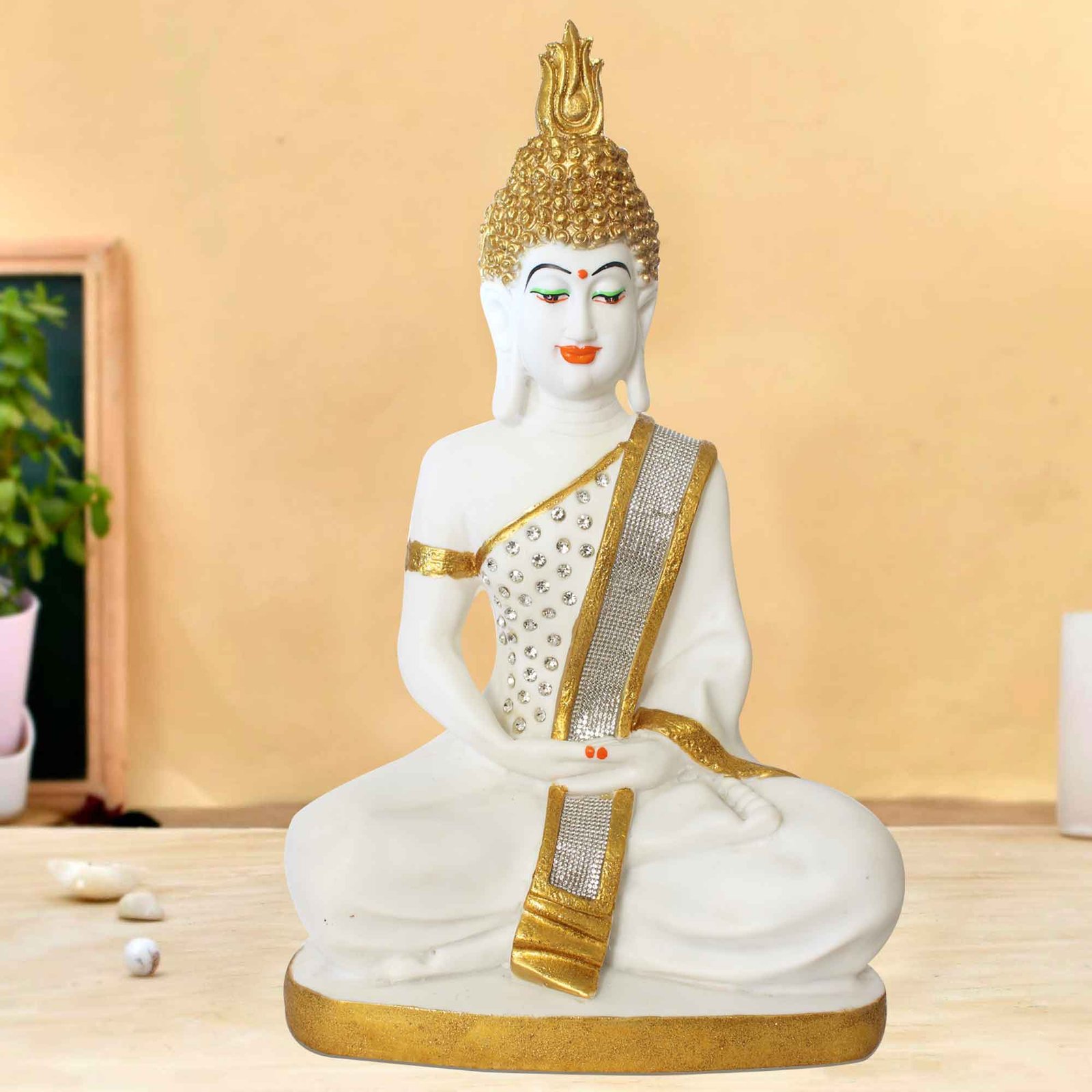 Meditating Sitting Buddha gifts for housewarming Marble Look Jewellery Decorated 48 cm G57GX1093WGCMZ