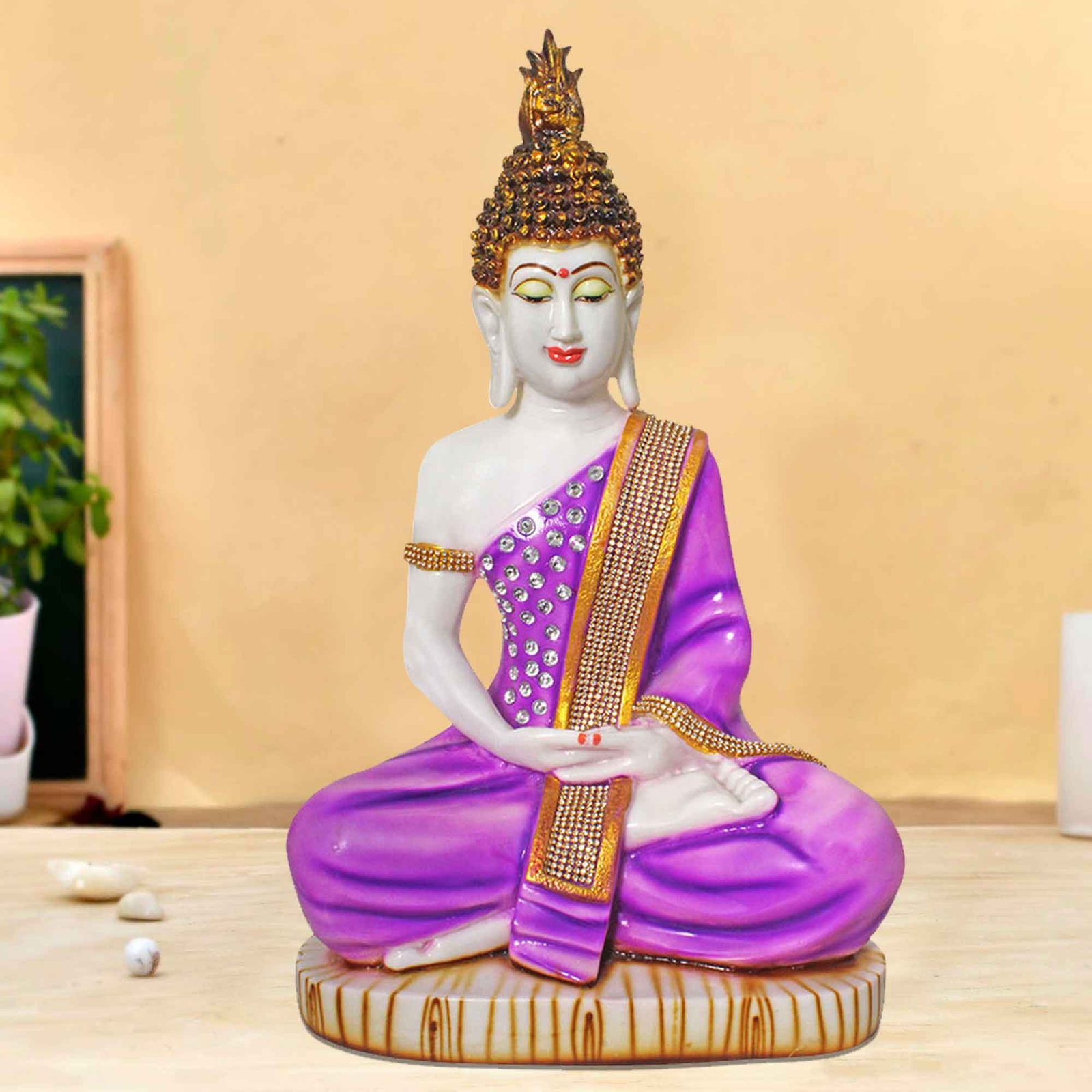 Meditating Sitting Buddha idols for tv unit Marble Look Jewellery Decorated 48 cm G57GX1093WJCGZ