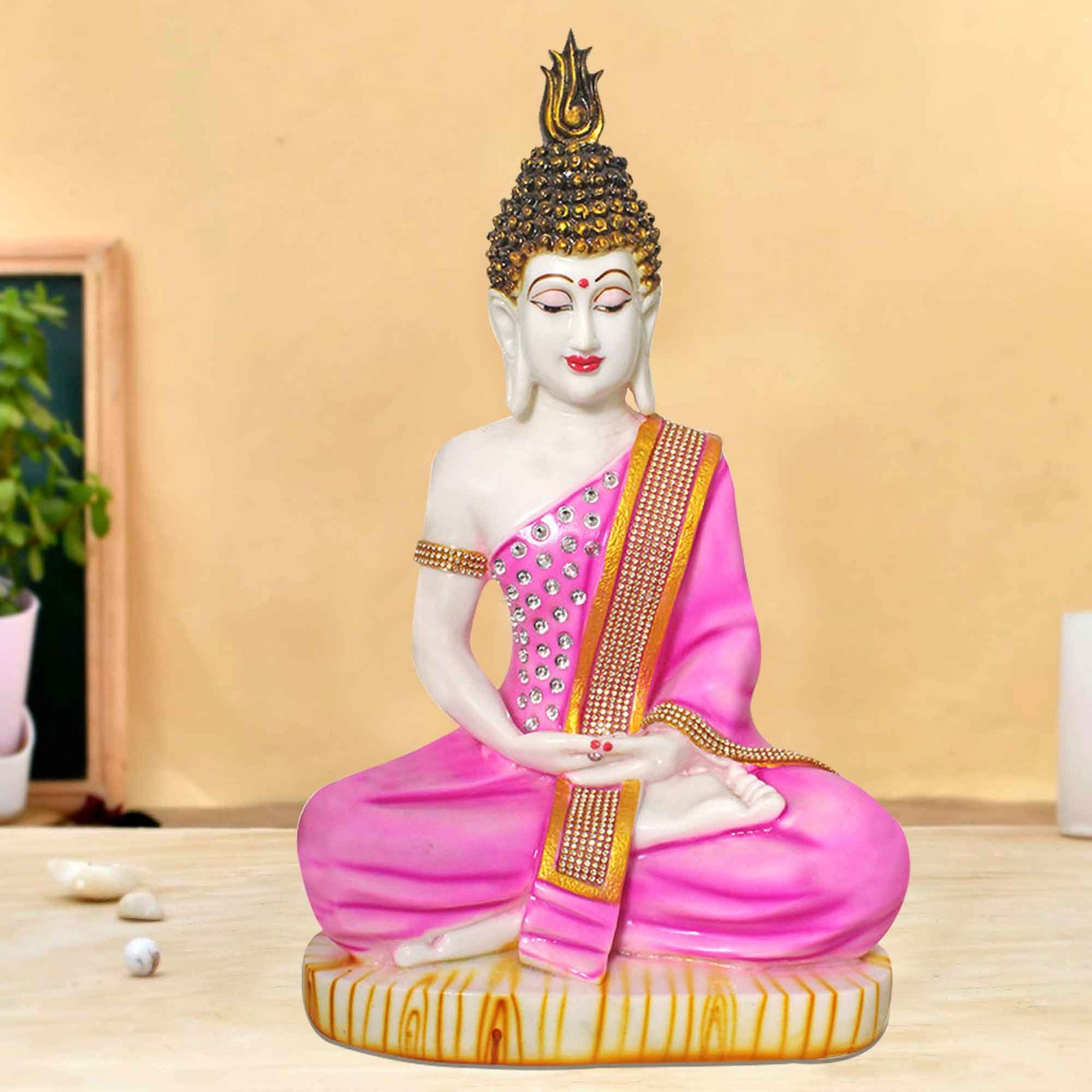 Meditating Sitting Buddha sculpture for living room Marble Look Jewellery Decorated 48 cm G57GX1093WPCGZ