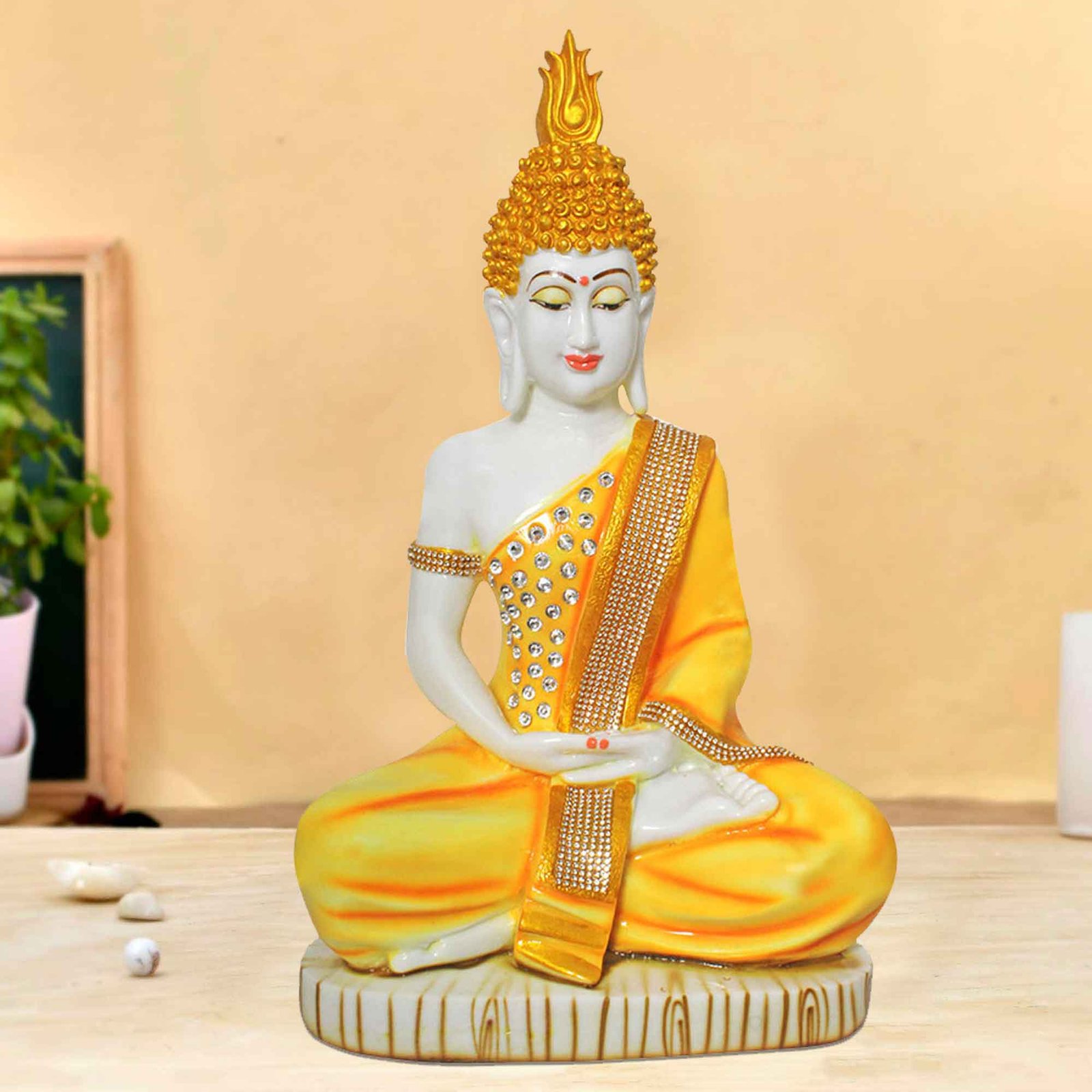 Meditating Sitting Buddha idols for home Marble Look Jewellery Decorated 48 cm G57GX1093WYCGZ