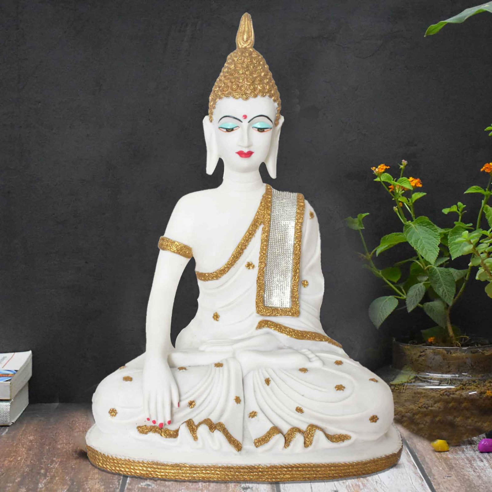 Handicrafted Sitting Buddha figures for decoration Marble Look Jewellery Decorated 51 cm G57GX1094WGCMZ