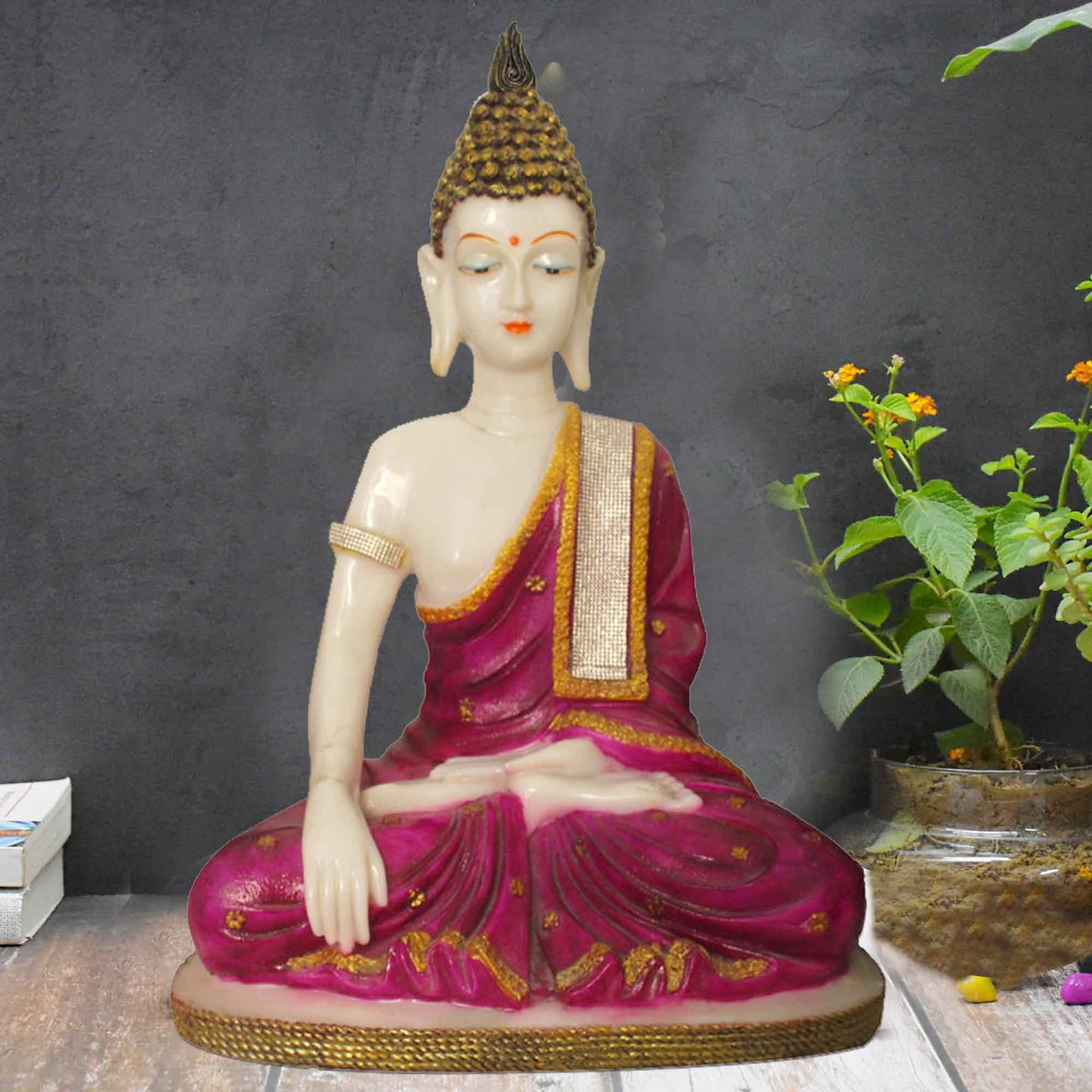 Handicrafted Sitting Buddha statue for living room Marble Look Jewellery Decorated 51 cm G57GX1094WJCGZ
